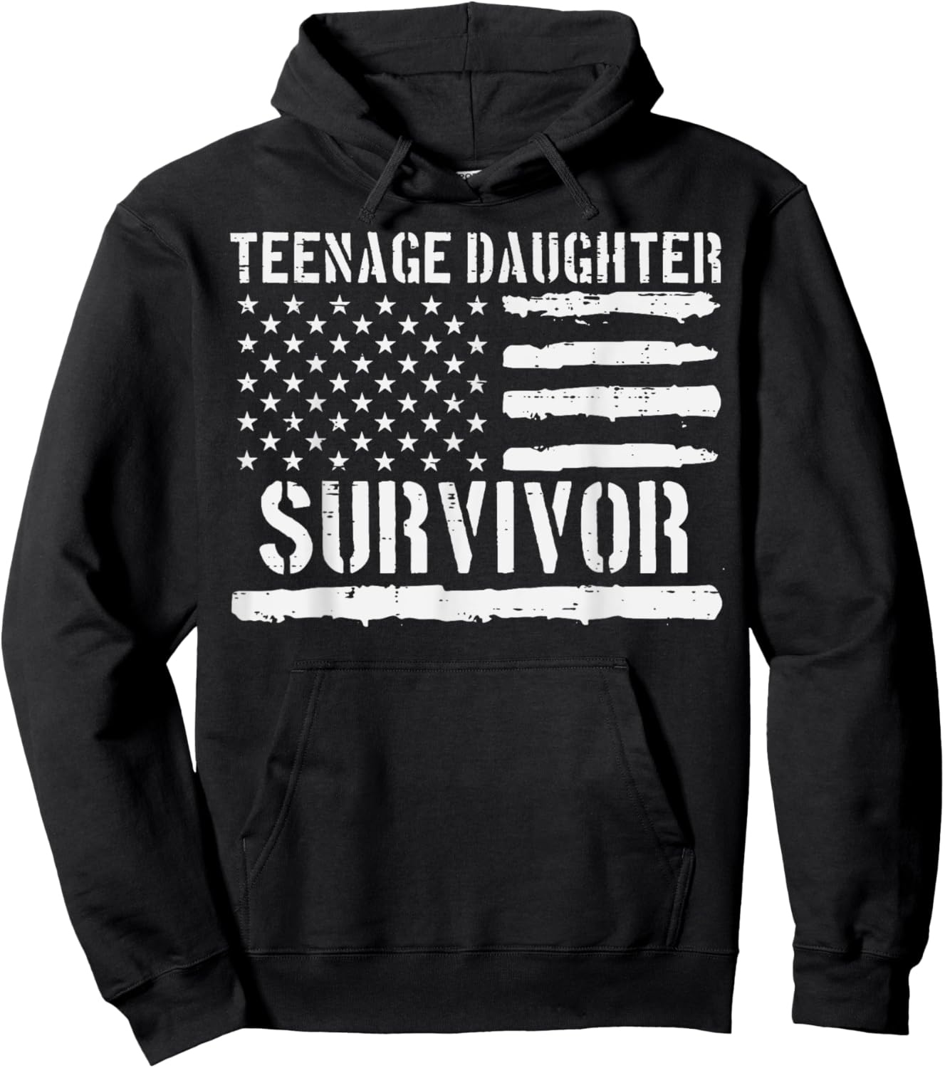 Teenage Daughter Survivor US Flag Funny Fathers Day Dad Papa Hoodie - Hoodie | Black