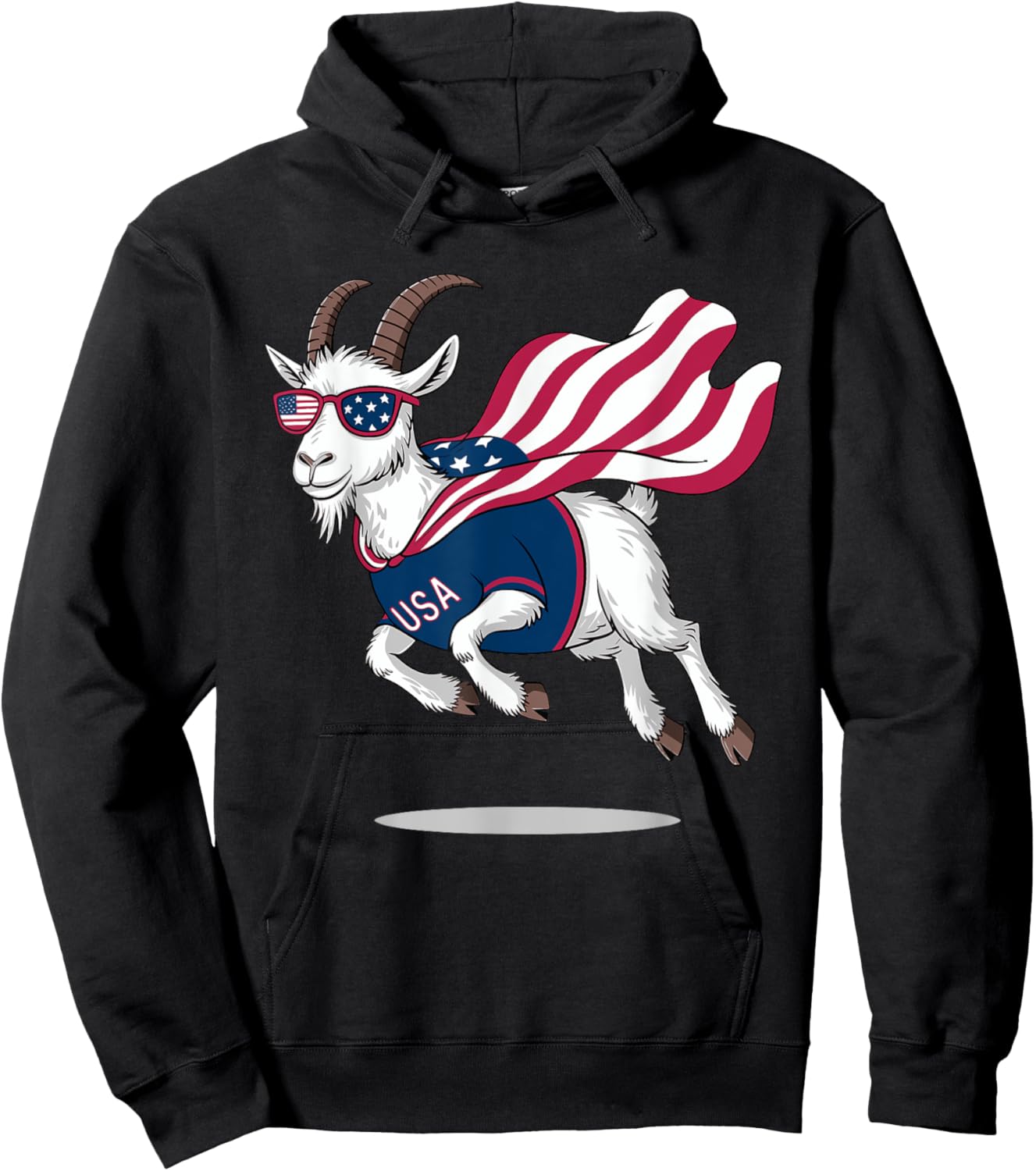 Cool Patriotic Goat in American Flag Cape with Sunglasses Hoodie - Hoodie | Black