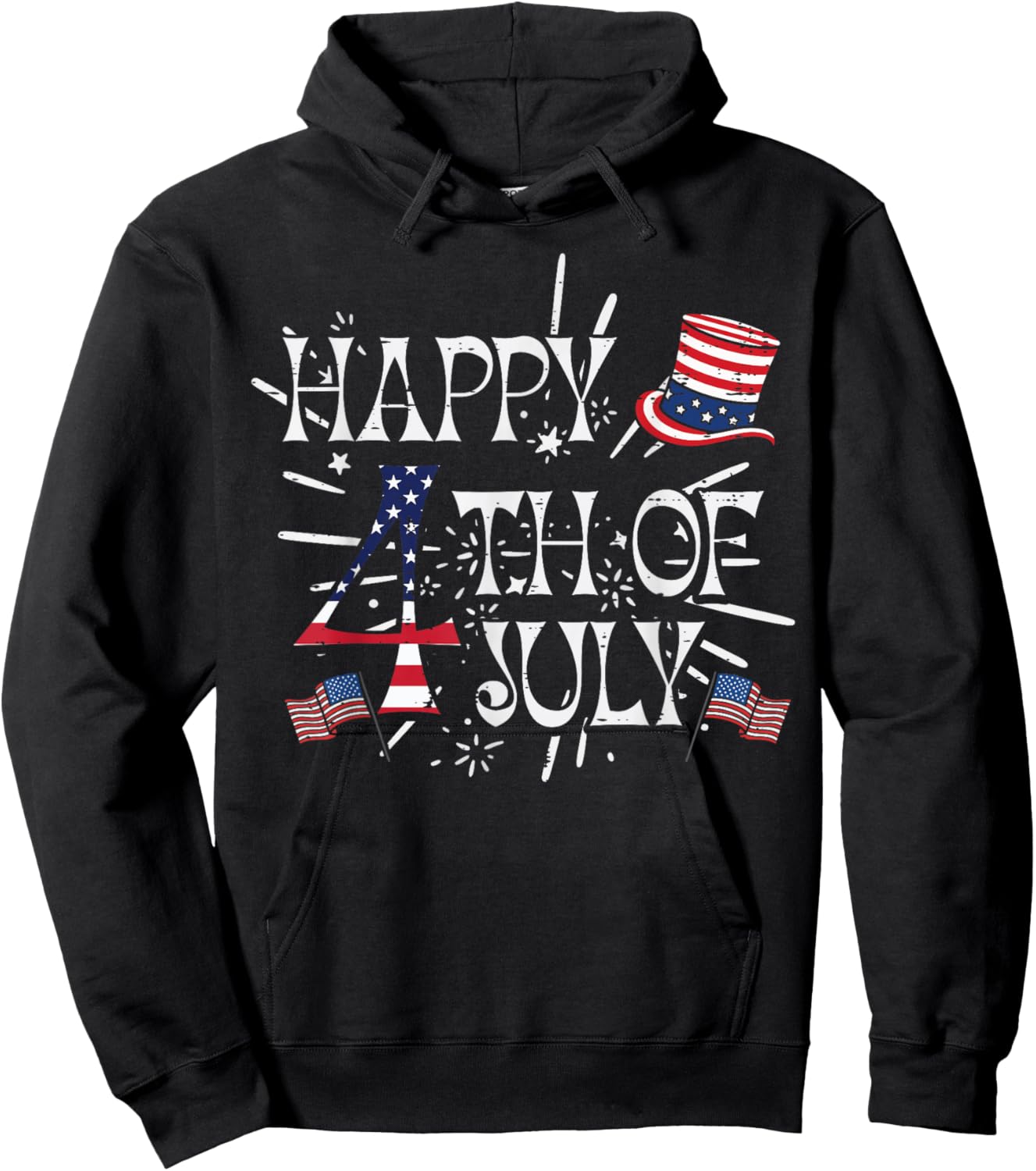 Happy 4th of July US Flag Top Hat Patriotic Men Women Kids Hoodie - Hoodie | Black