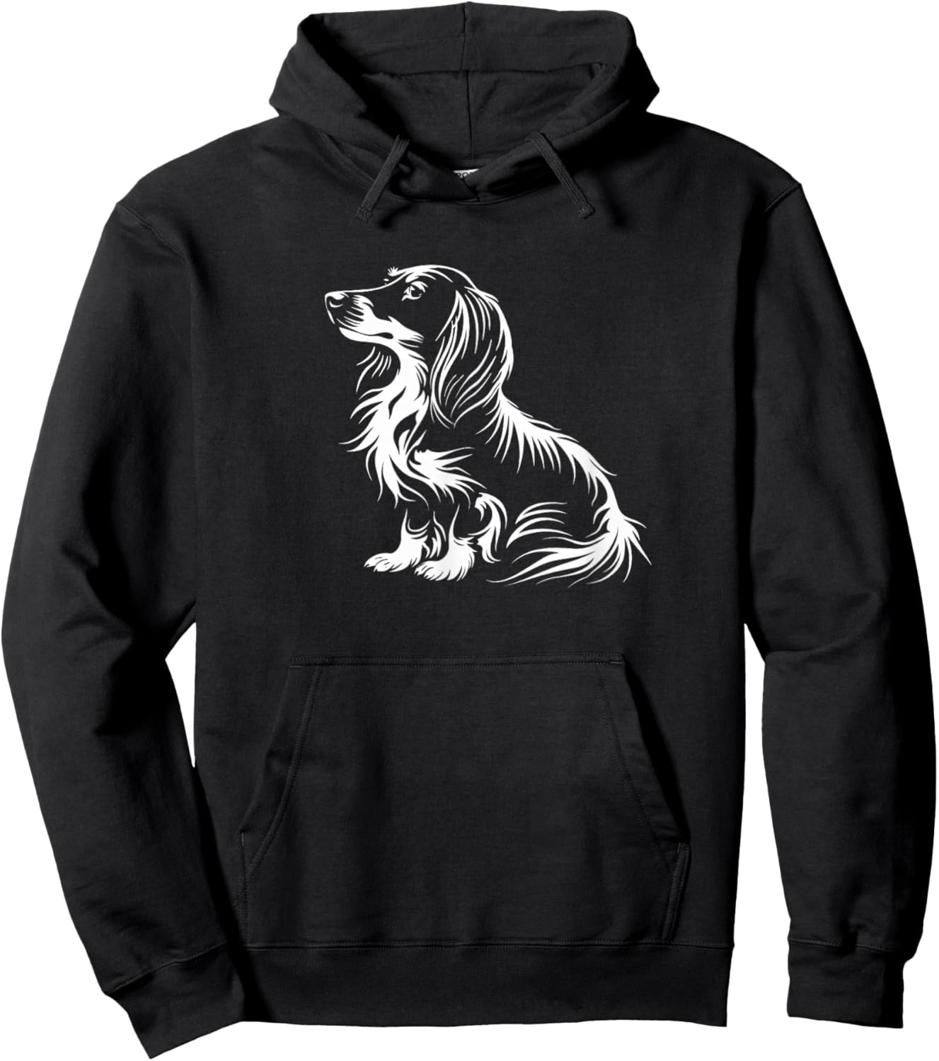 Funny Retro Vintage Logo Long Haired Dachshund Hoodie - Hoodie | Black
