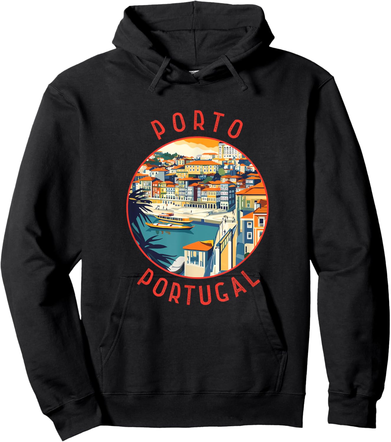 Porto Portugal Retro Distressed Circle Hoodie - Hoodie | Black