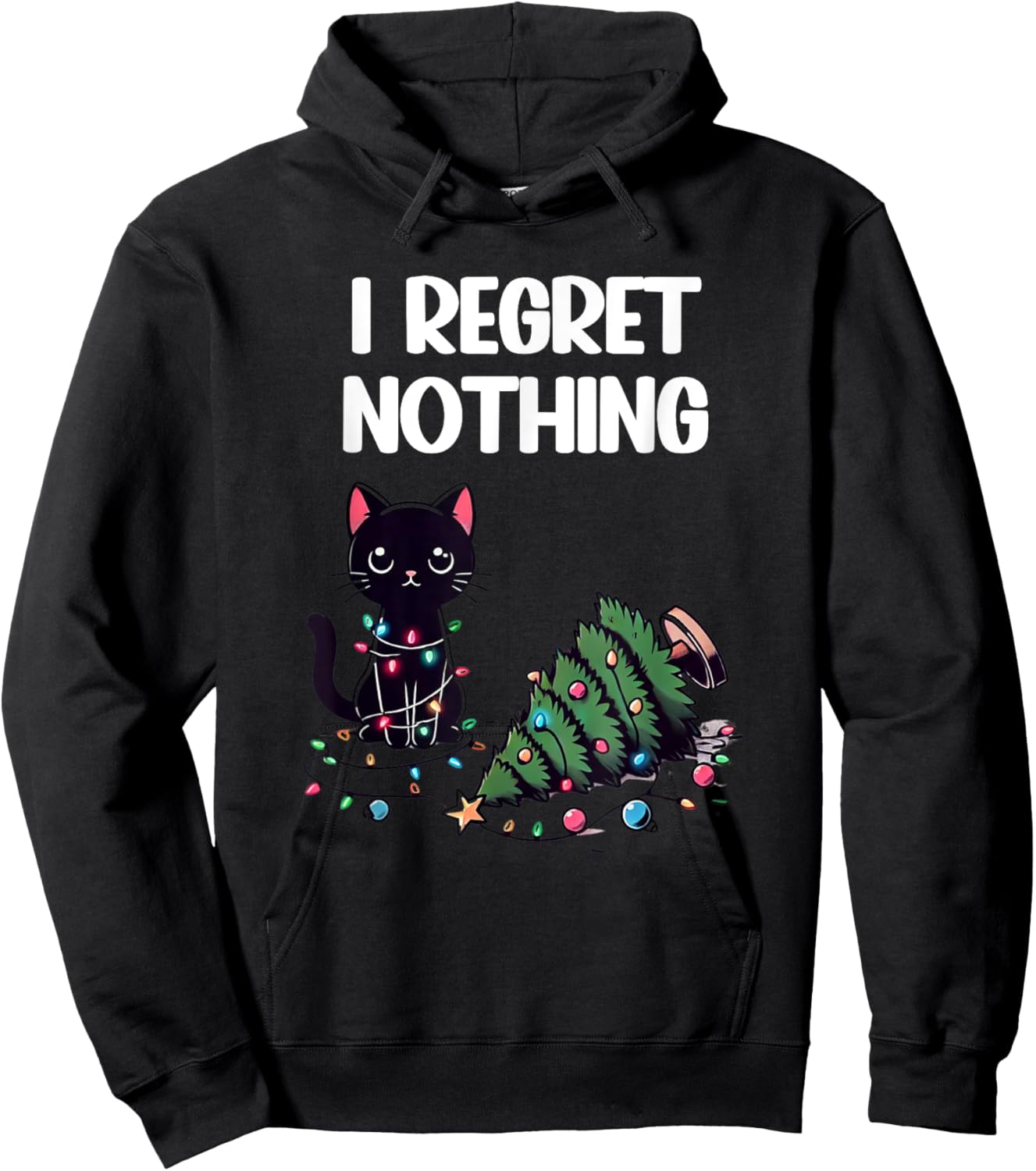 Kawaii Regret Nothing Cat Christmas Funny Hoodie - Hoodie | Black