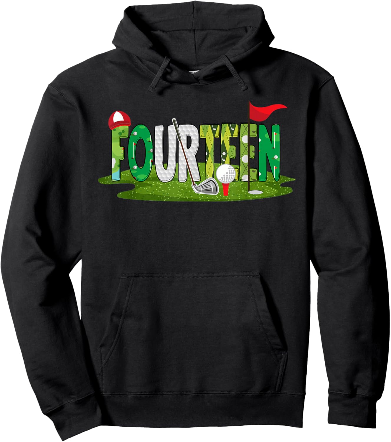 14th Birthday Golf Theme 14 Year Old Kids Sport Party Hoodie - Hoodie | Black