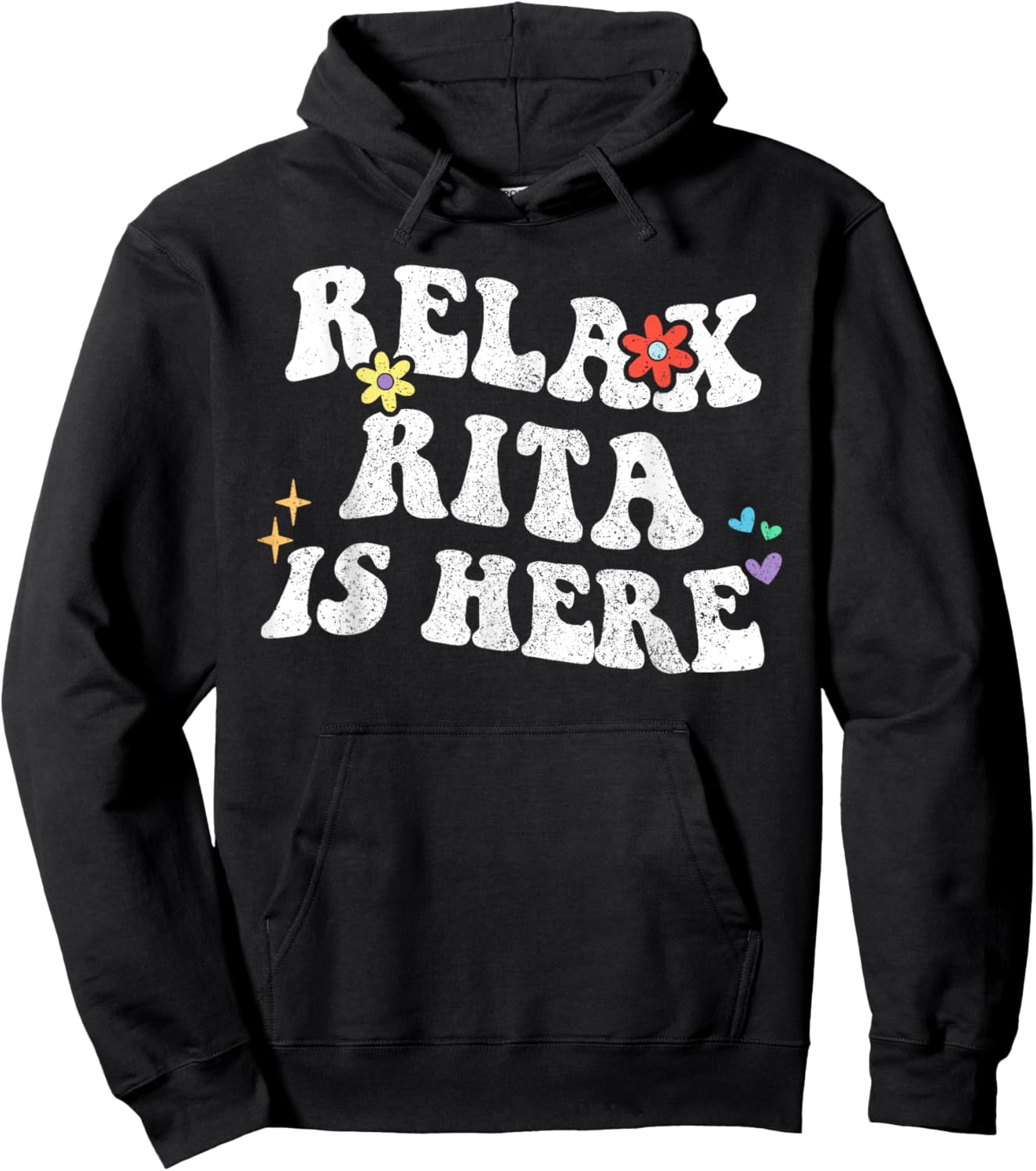 Personalized First Name outfit Retro Groovy Relax RITA Is Here Funny Mother's Day Name Hoodie - Hoodie | Black
