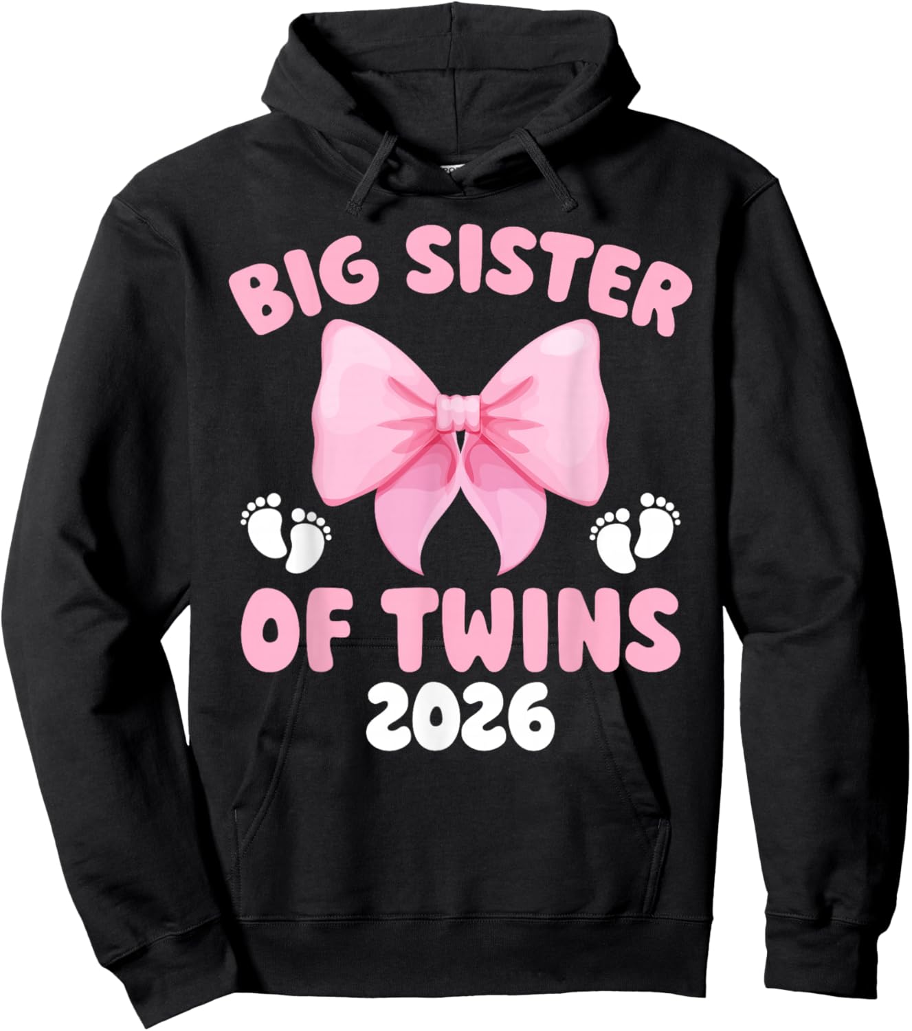 Big Sister of Twins Bow Promoted to Big Sister of Twins 2026 Hoodie - Hoodie | Black
