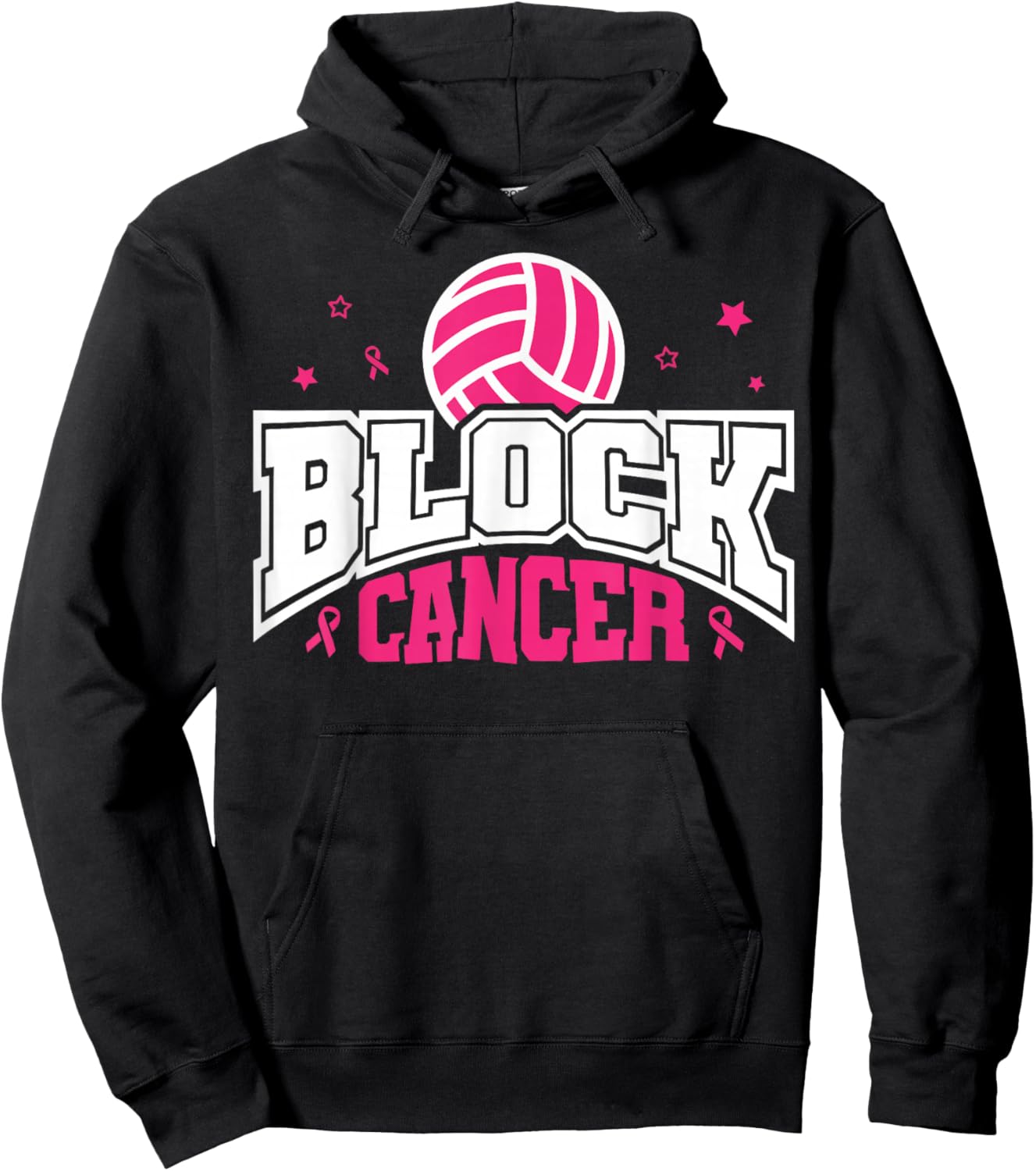 Pink Ribbon Block Cancer Volleyball Breast Cancer Awareness Hoodie - Hoodie | Black