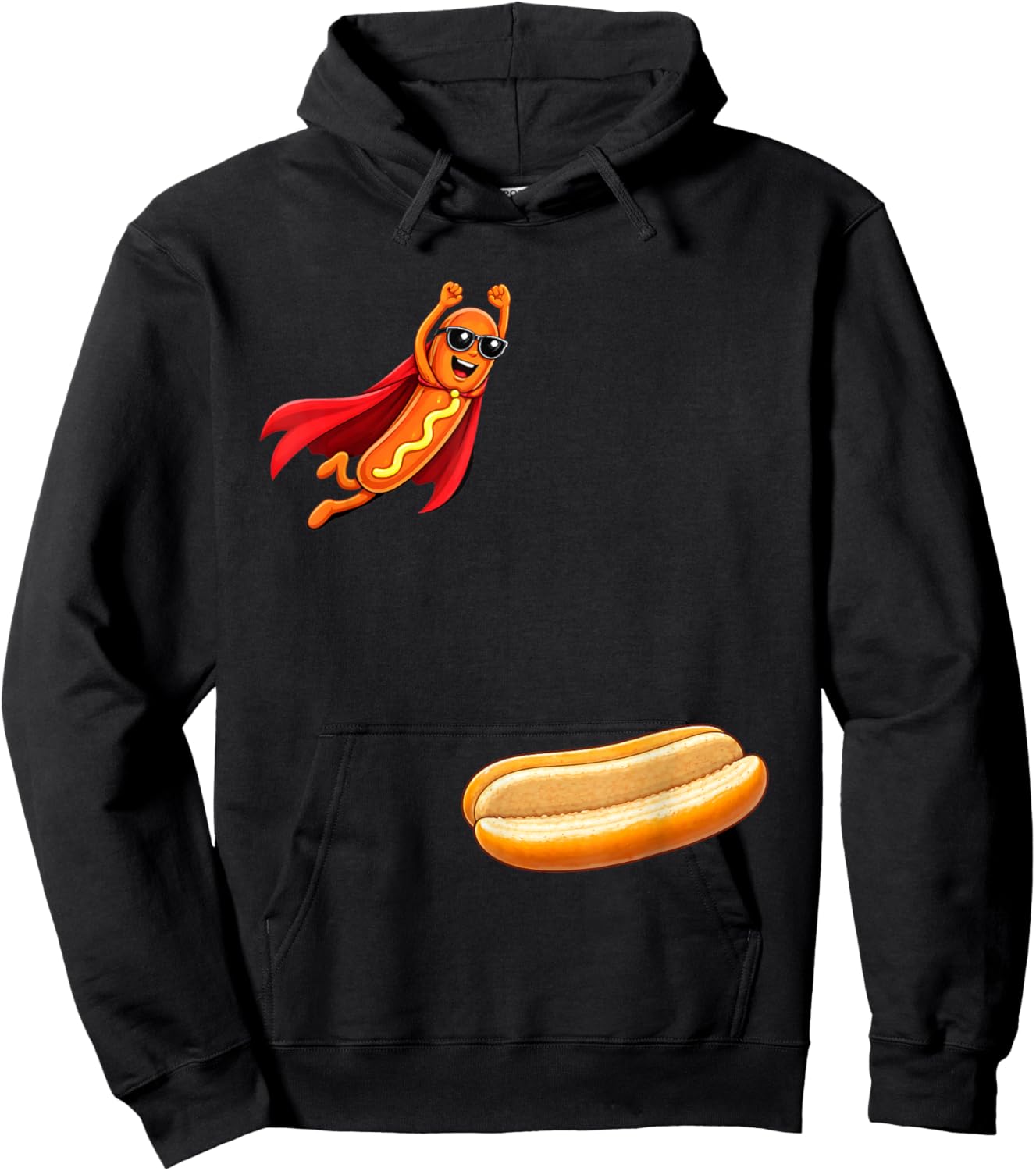 Funny Hot Dog Jumping Superhero Hot Dog Hoodie - Hoodie | Black