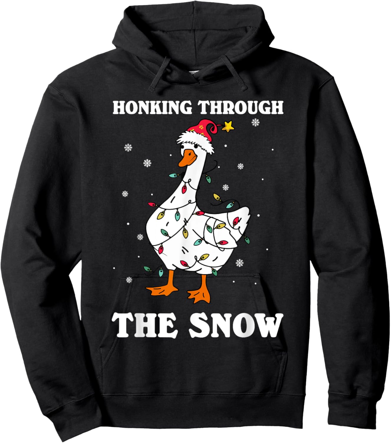 Honking Through The Snow Christmas Silliest Goose Santa Hoodie - Hoodie | Black