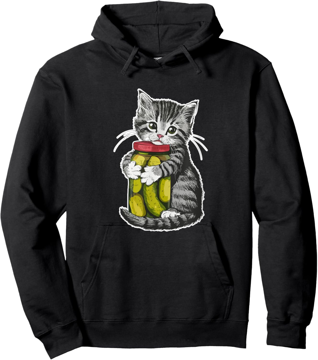 Cute kitten Cat hugging a jar of dill pickles Cat Lovers Hoodie - Hoodie | Black