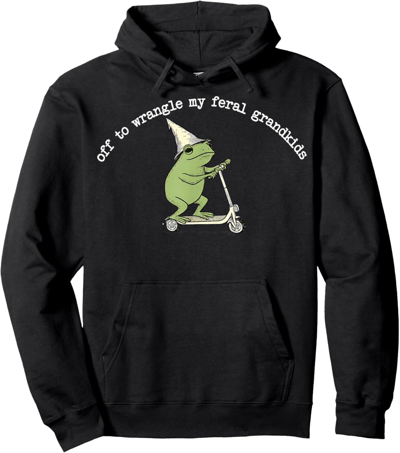 Off to Wranglin My Feral Grandkids Funny Frog Hoodie - Hoodie | Black