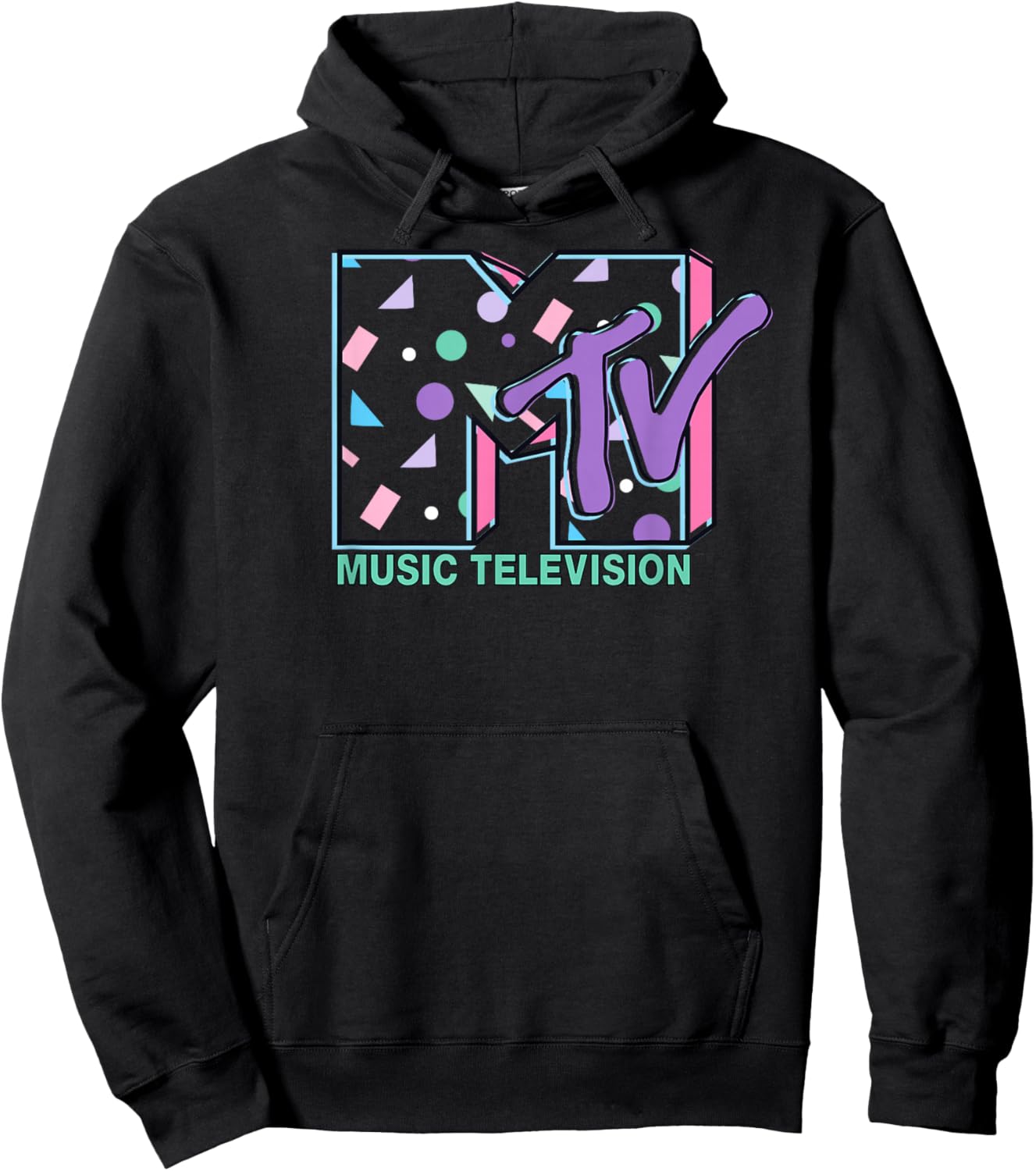 MTV 90s Logo Pattern Hoodie - Hoodie | Black