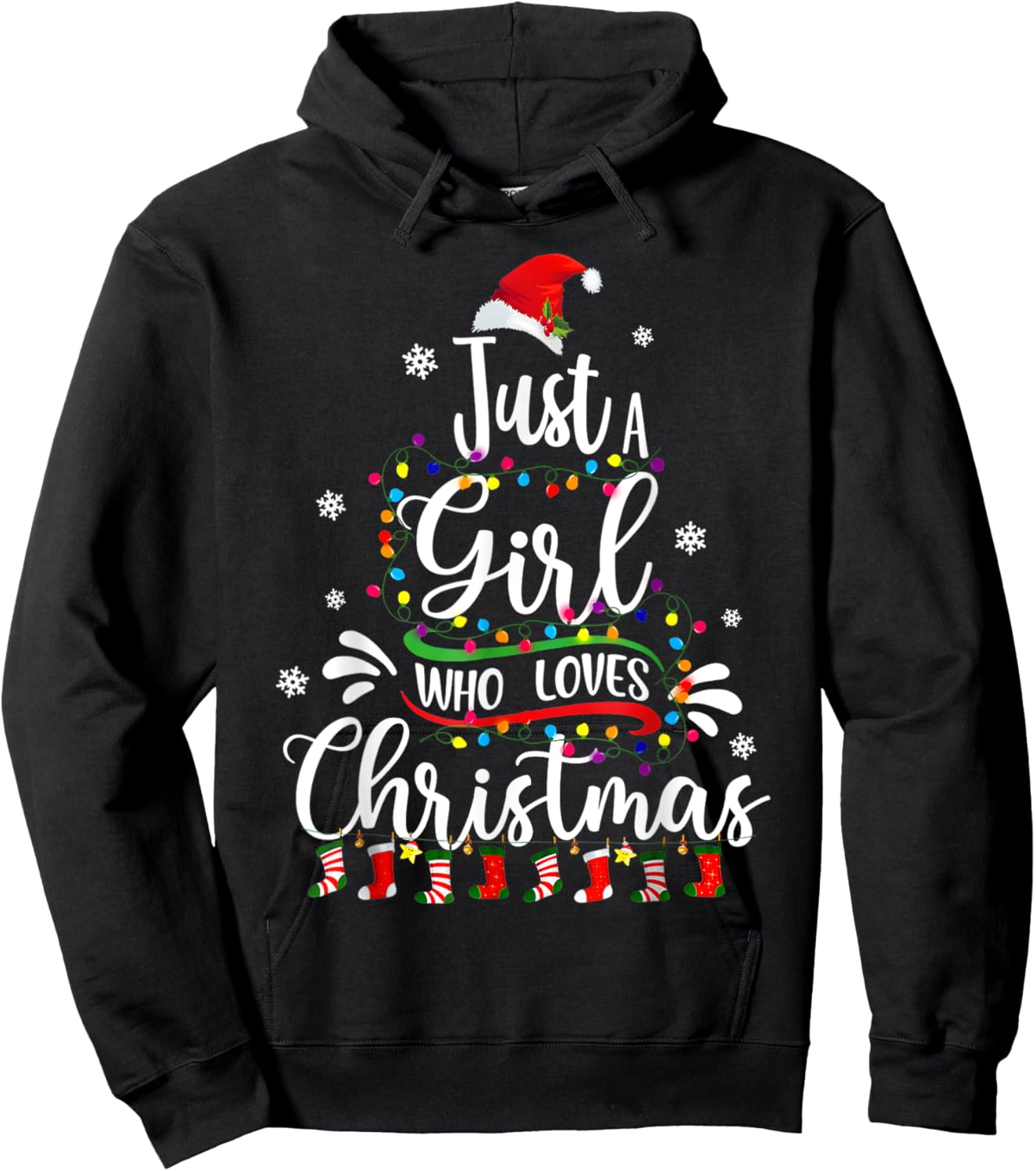Merry Christmas Just A Girl Who Loves Christmas Tree Xmas Hoodie - Hoodie | Black