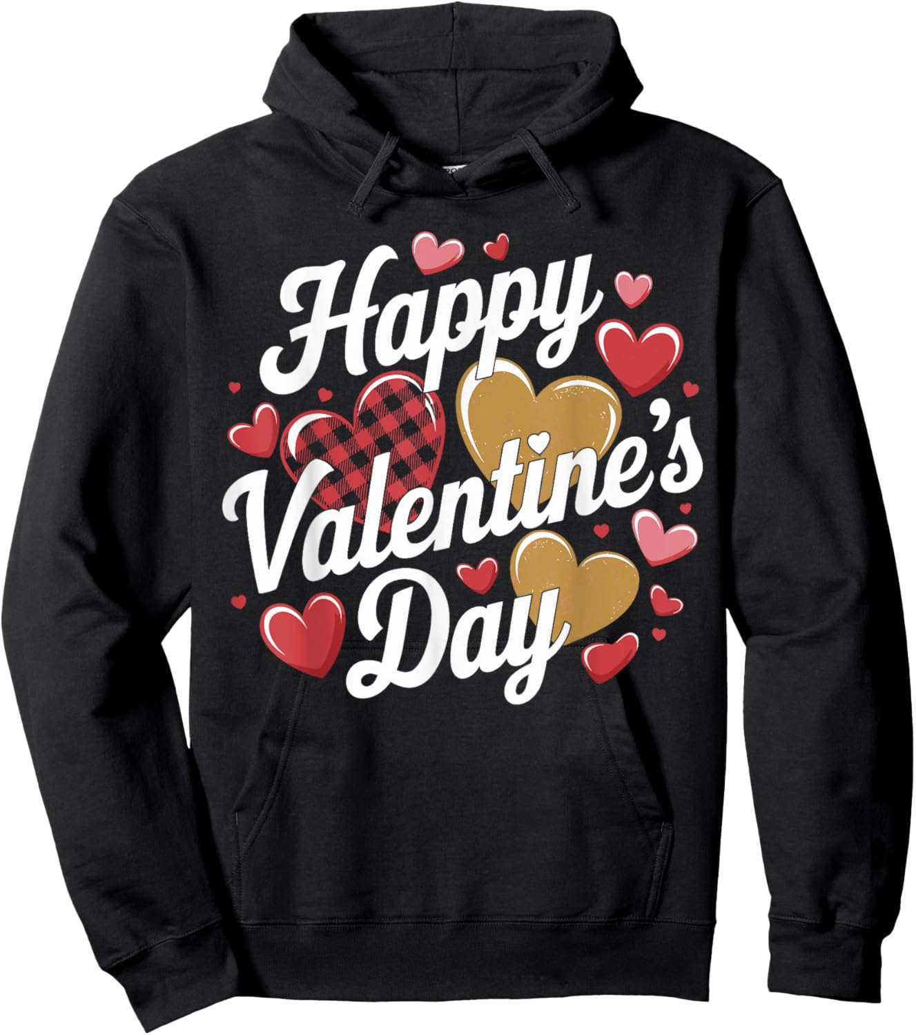 Happy Valentines Day Leopard Plaid Hearts Love Boys Girls Hoodie - Hoodie | Black