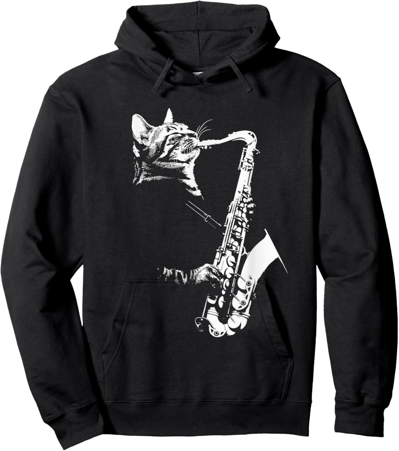 Funny Cat Saxophone Jazz Musician Sax Hoodie - Hoodie | Black