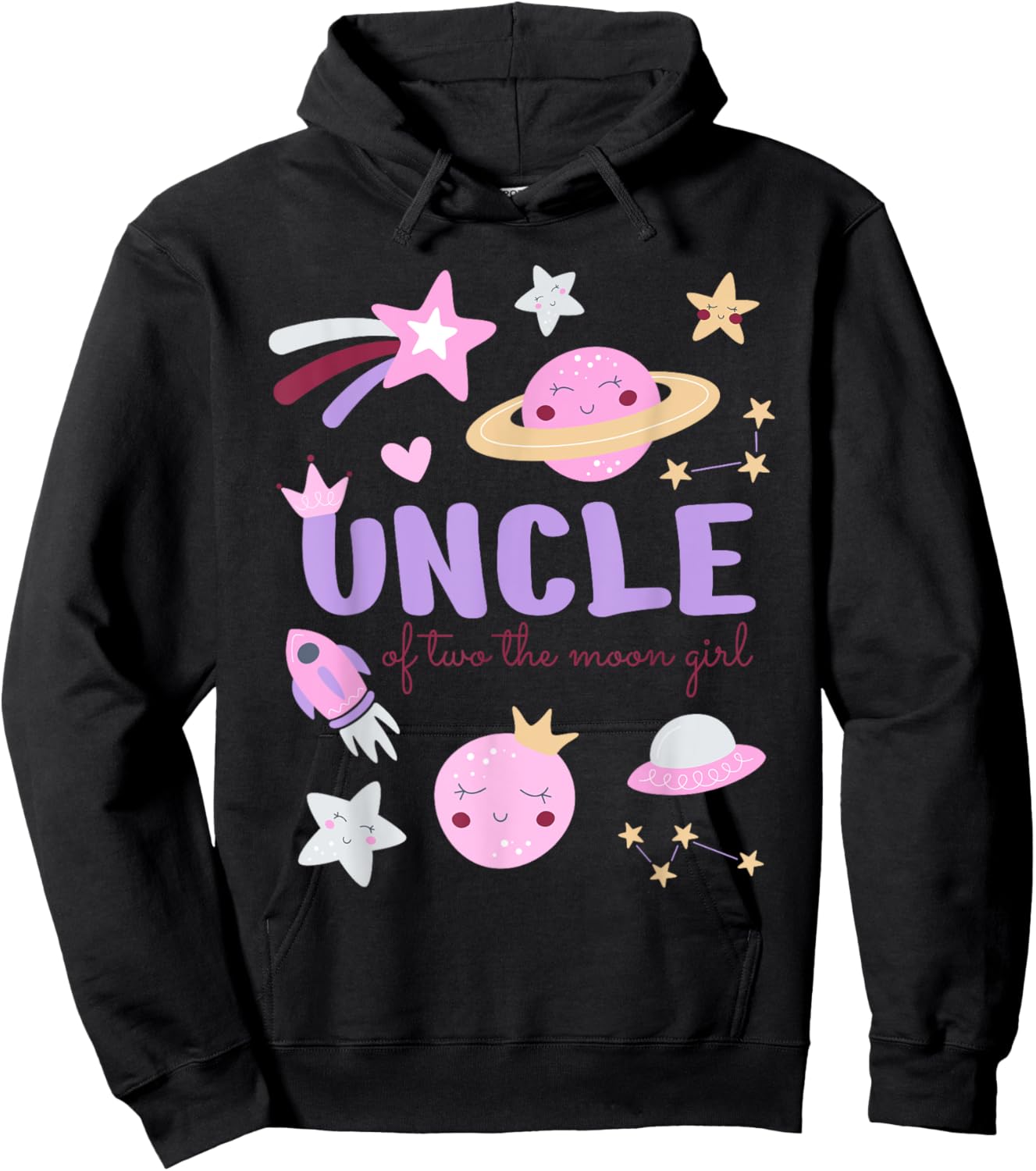 Uncle of Two The Moon Girl Cosmos Stars Space 2nd Birthday Hoodie - Hoodie | Black