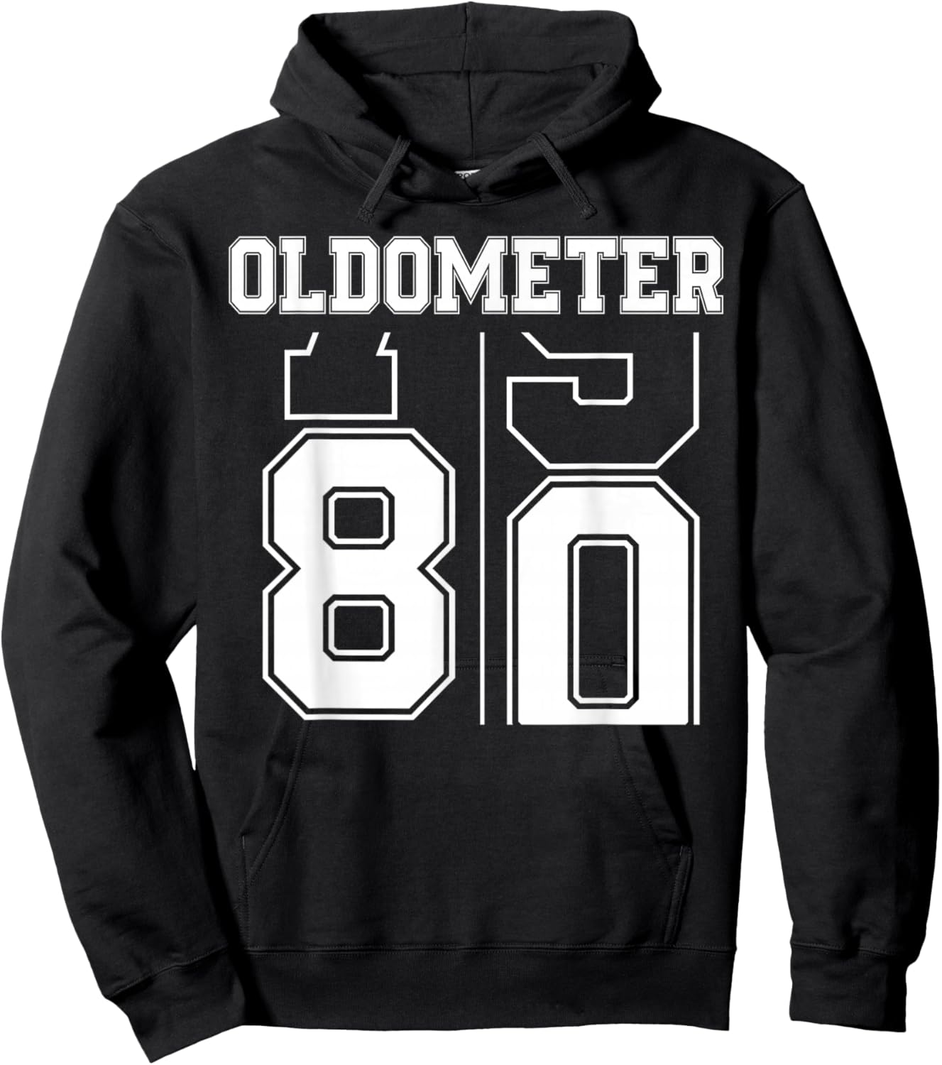 Oldometer 79-80 80th Birthday Sport Text 80 Year Old Hoodie - Hoodie | Black