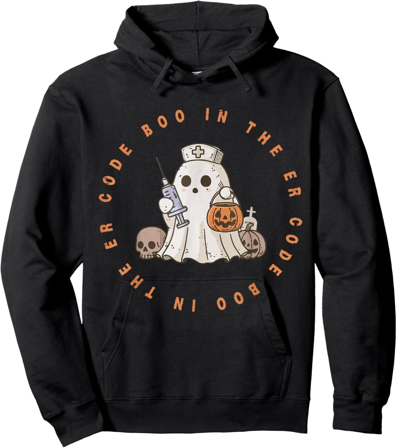 Code Boo In The ER Nurse Halloween Cute Ghost Spooky Season Hoodie - Hoodie | Black