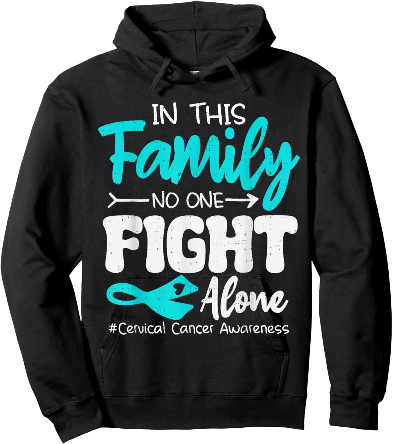 Family Support Cervical Cancer Awareness Ribbon Teal Hoodie - Hoodie | Black