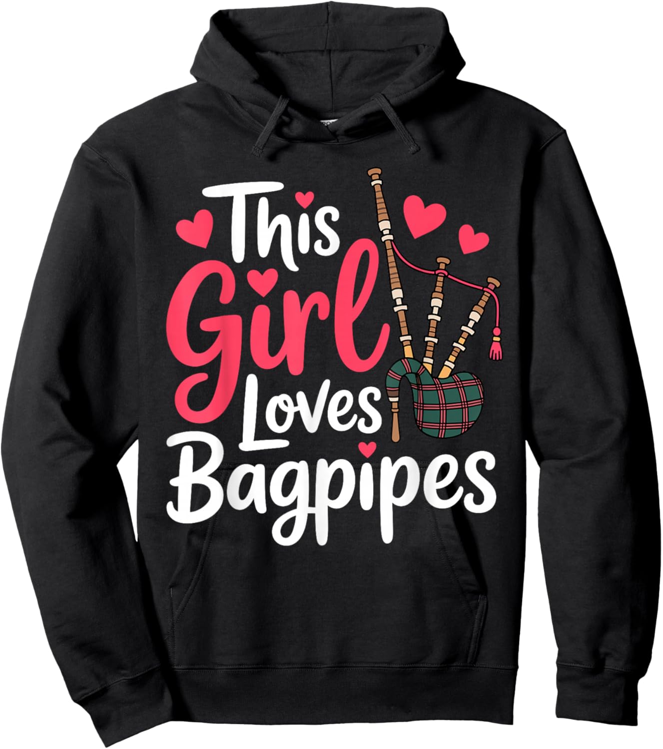 Cute Bagpipe Design Girls Bagpipe Player Bagpiper Hoodie - Hoodie | Black