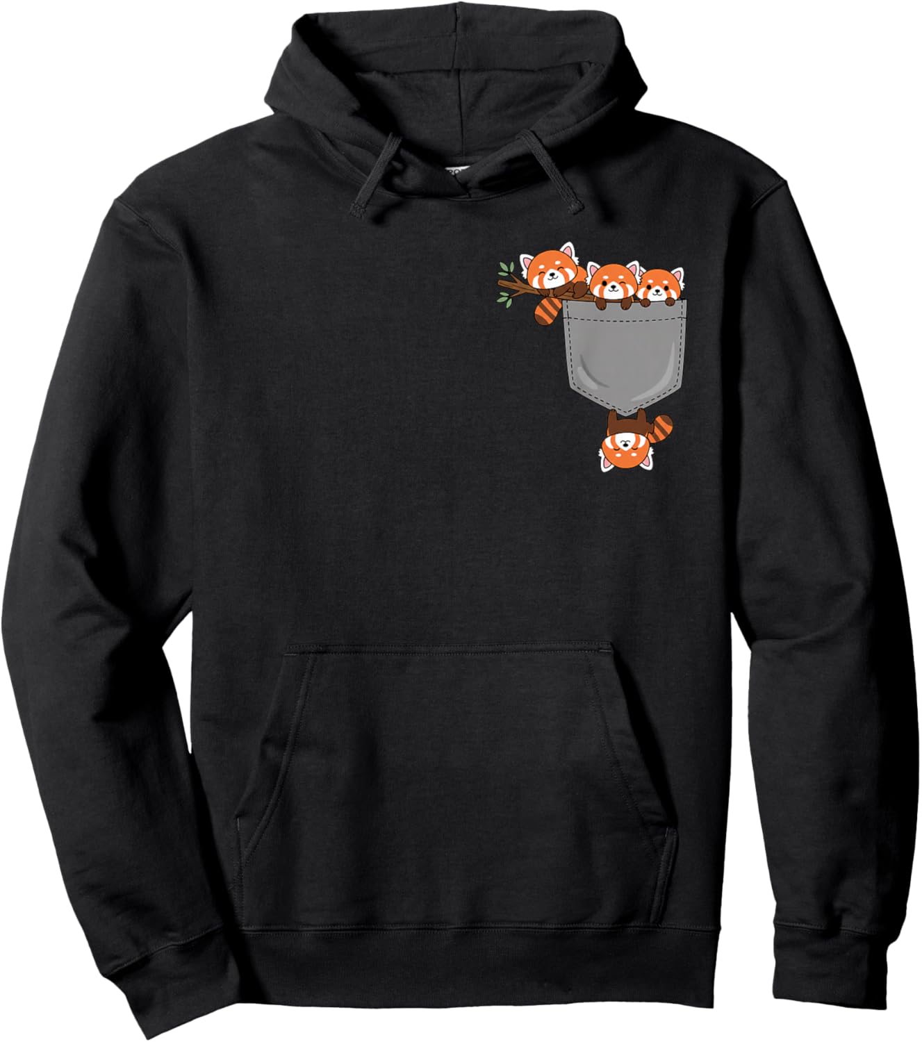 Cute Red Panda Pocket Design Playful Animal Lover Kids Hoodie - Hoodie | Black