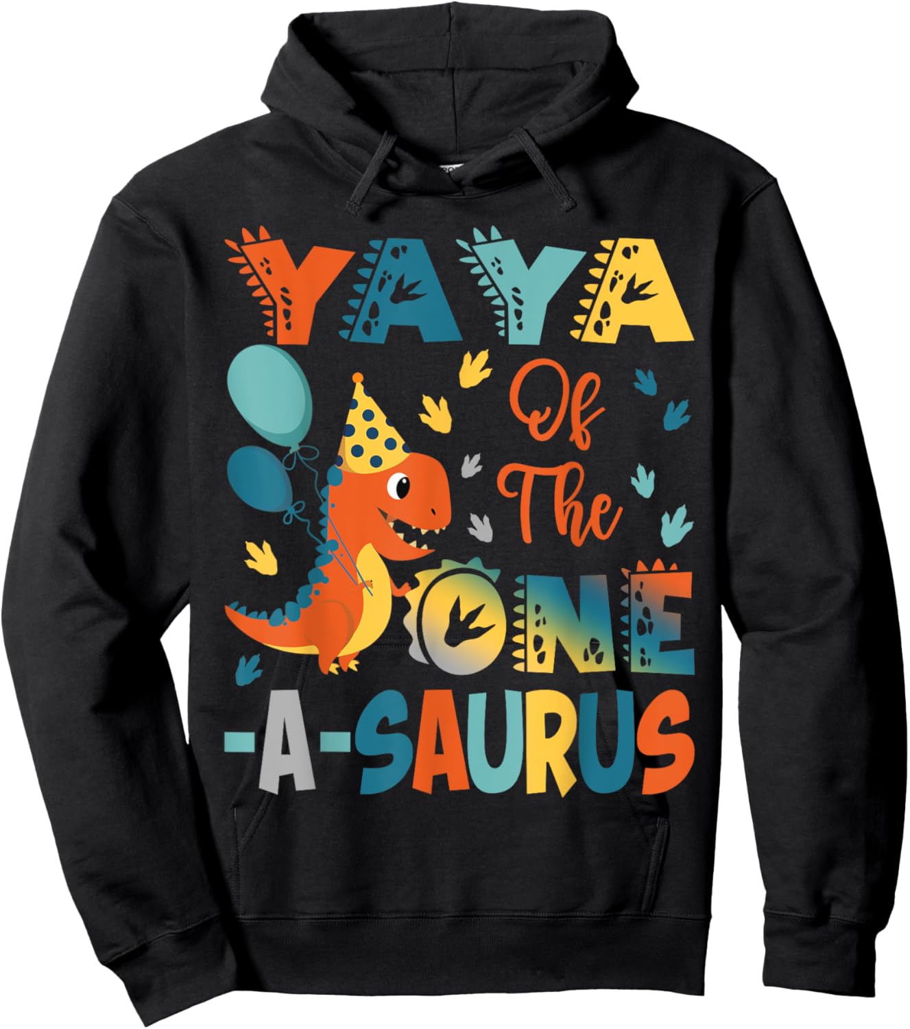 Yaya Of The One-A-Saurus 2Nd Birthday Dinosaur Party Hoodie - Hoodie | Black