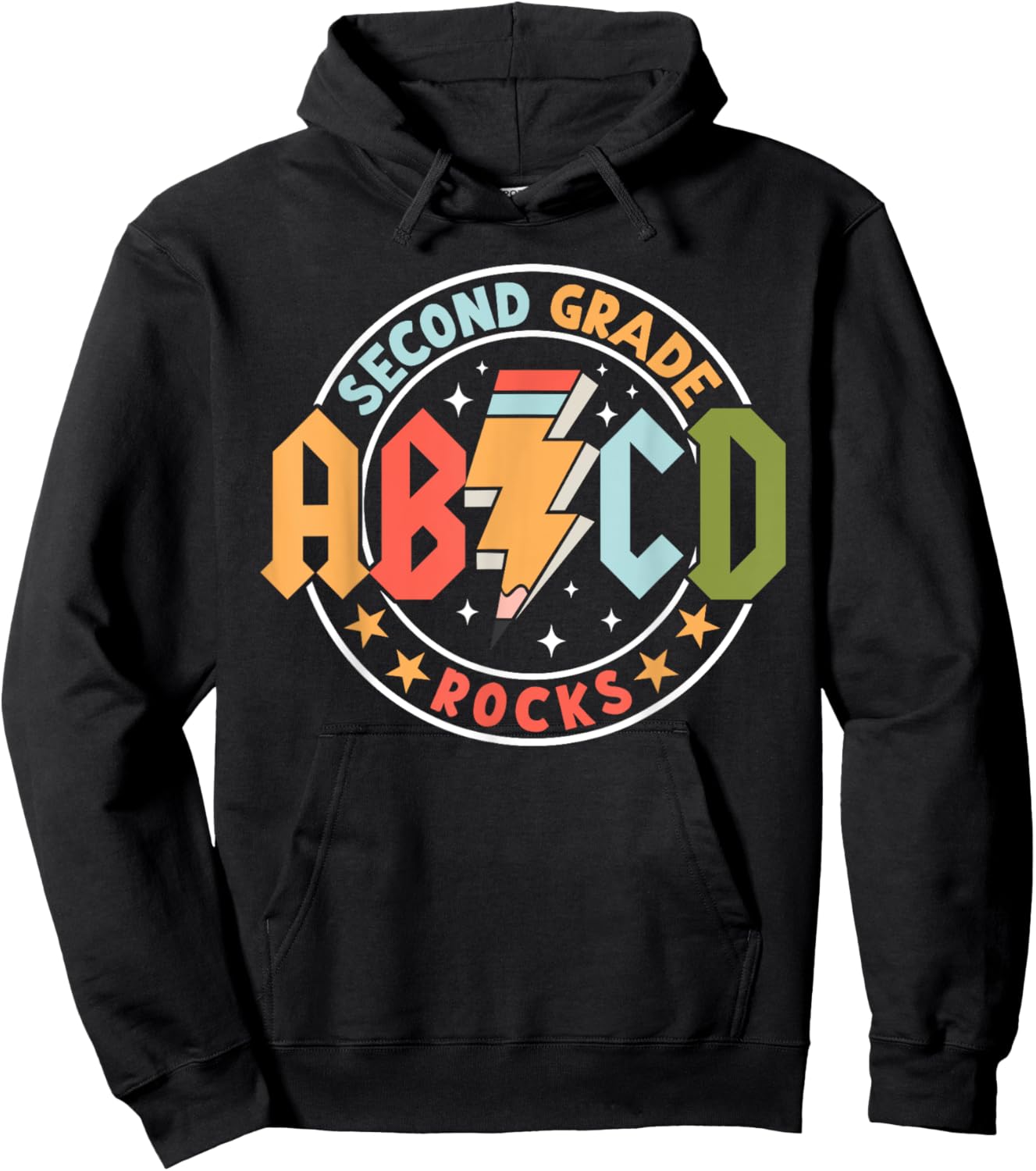 ABCD 2nd Grade Rocks Pencil Lightning Teachers Rock Boys Hoodie - Hoodie | Black