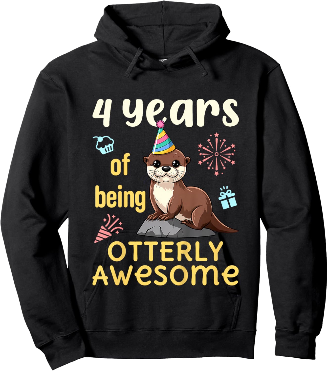 Otter Birthday 4th Kids 4 Years of Being Otterly Awesome Hoodie - Hoodie | Black