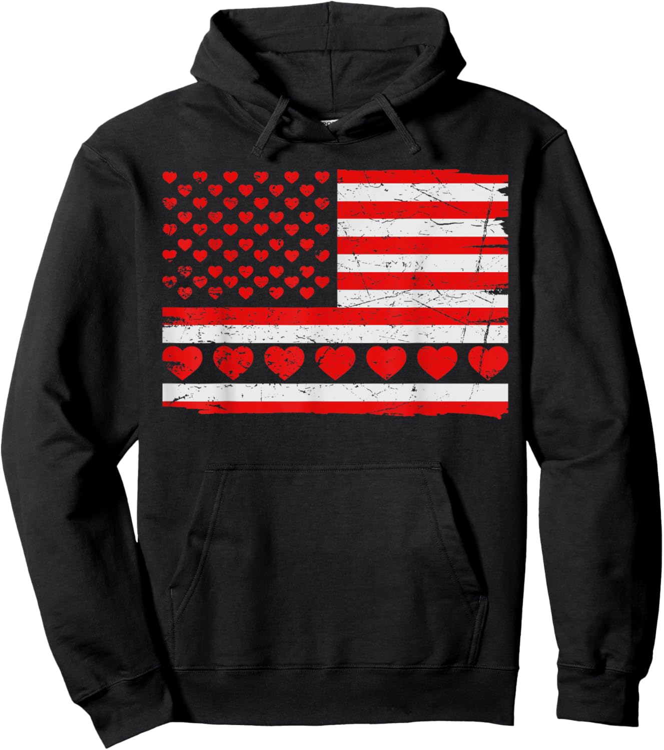 Patriotic US American Flag Hearts Valentines Day Hoodie - Hoodie | Black