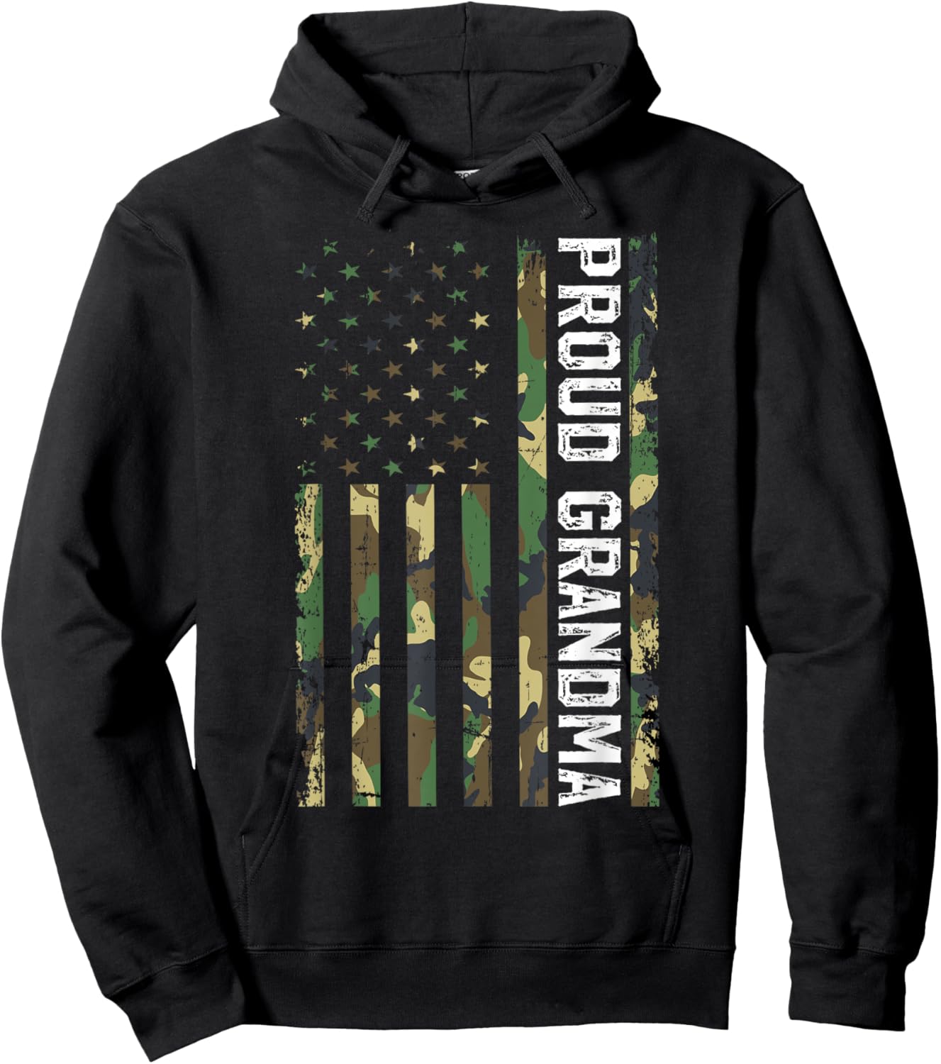 Proud Grandma Of A Soldier Grandma Military Grandma US Flag Hoodie - Hoodie | Black