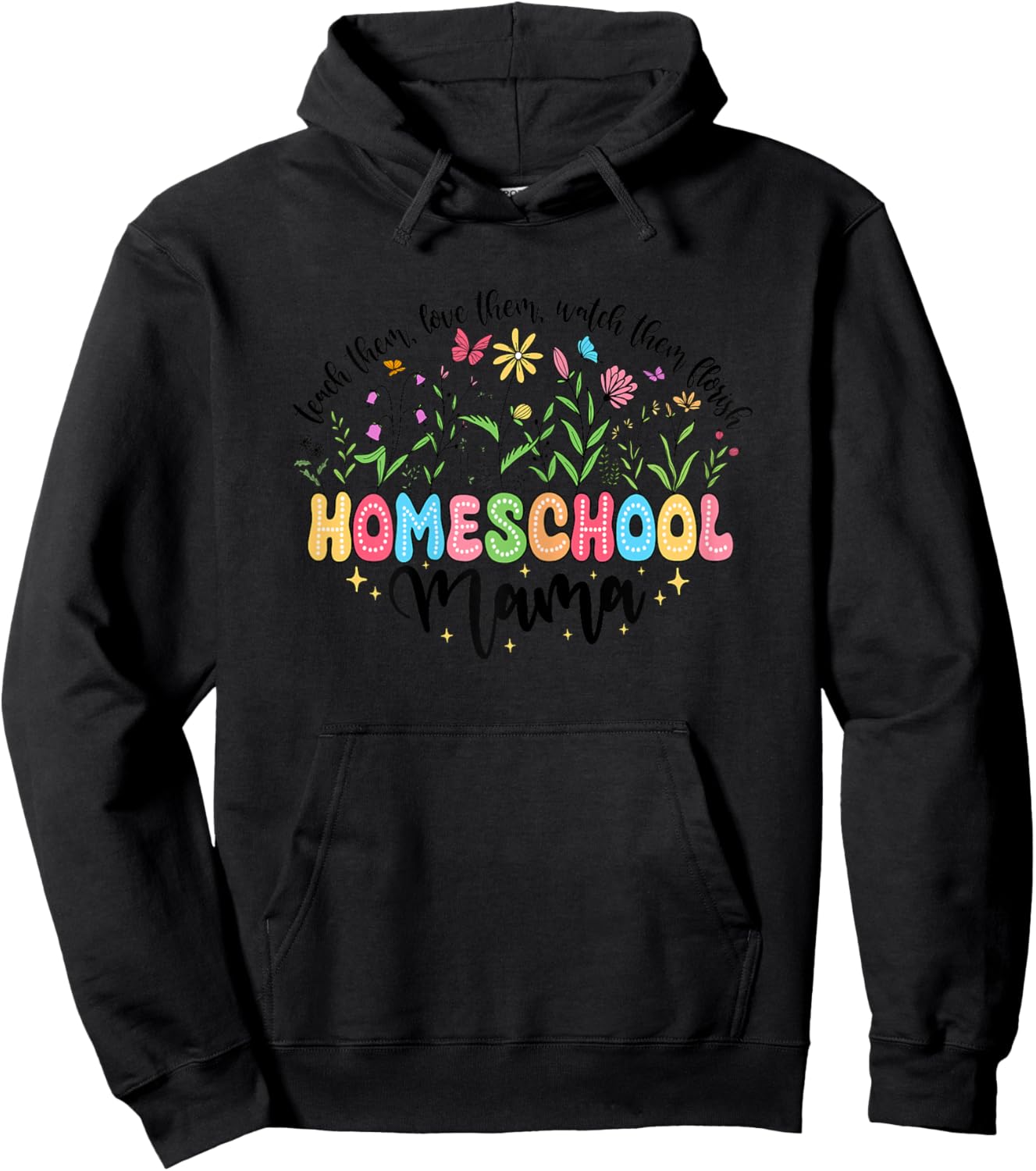 Homeschool Mama University Wildflower Butterfly Mom Teacher Hoodie - Hoodie | Black