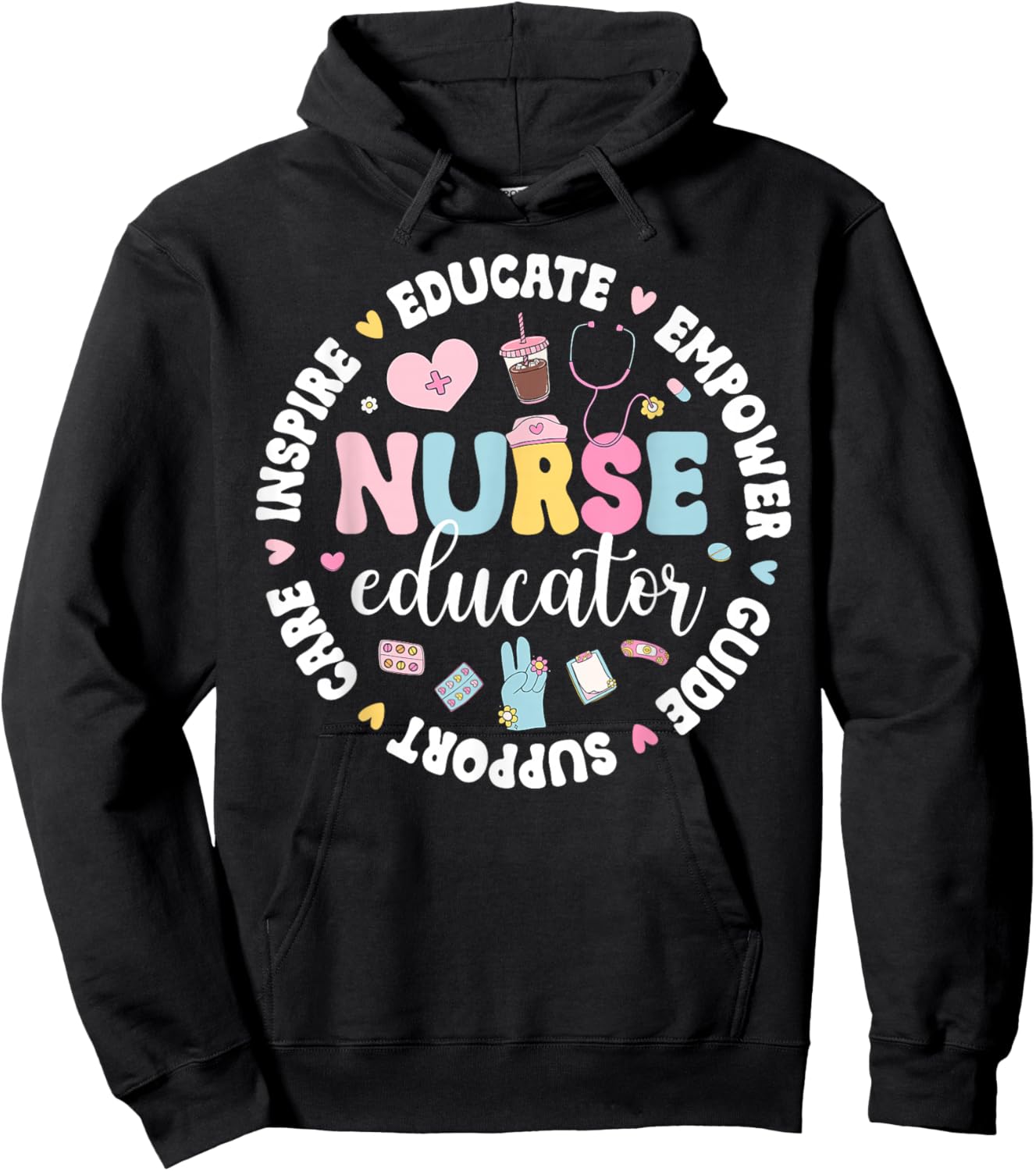 Groovy Nurse Educator Appreciation Circle Nursing Educator Hoodie - Hoodie | Black