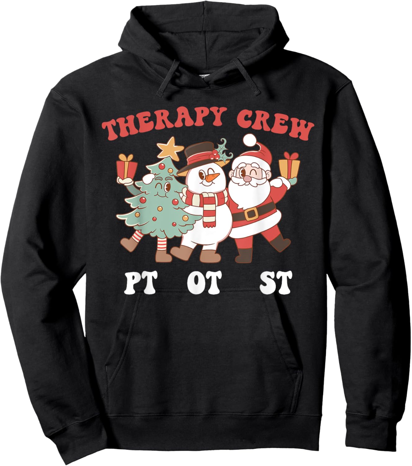 Retro Therapy Crew Pt Ot St Santa Snowman Christmas Tree Hoodie - Hoodie | Black