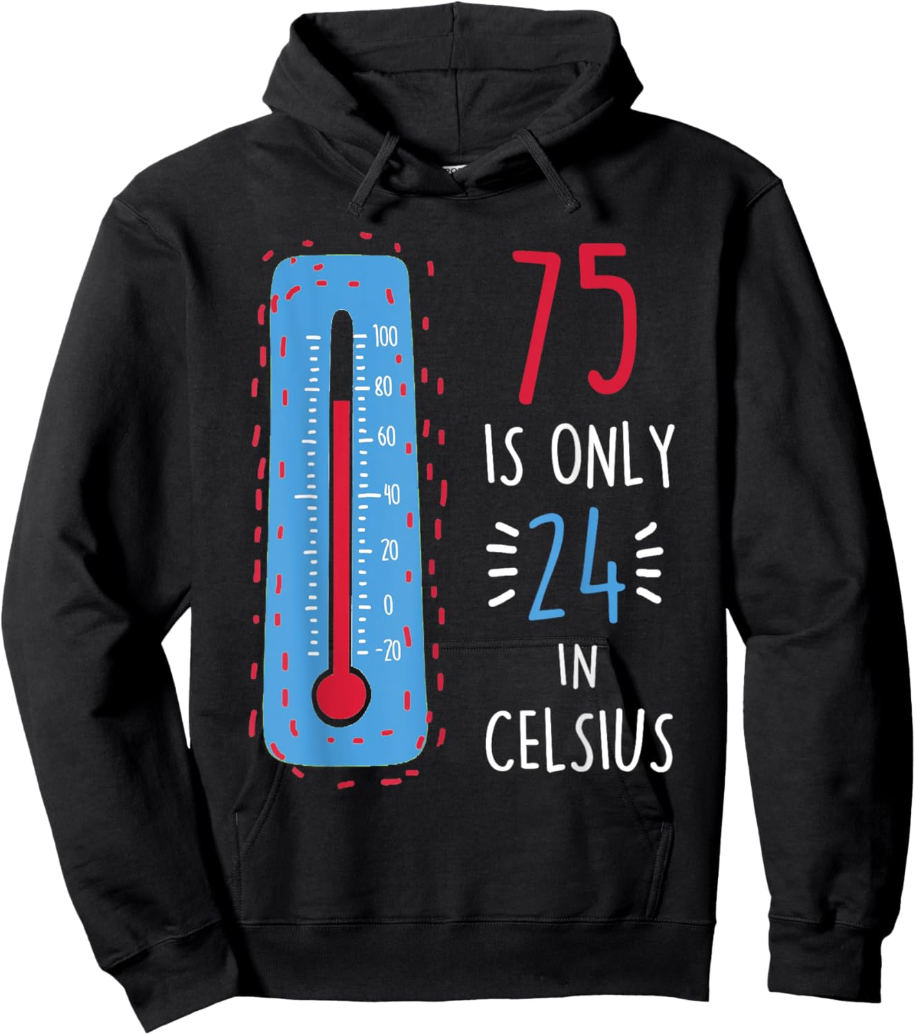 75th Birthday 75 Is Only 24 In Celsius Funny Humor Joke Hoodie - Hoodie | Black
