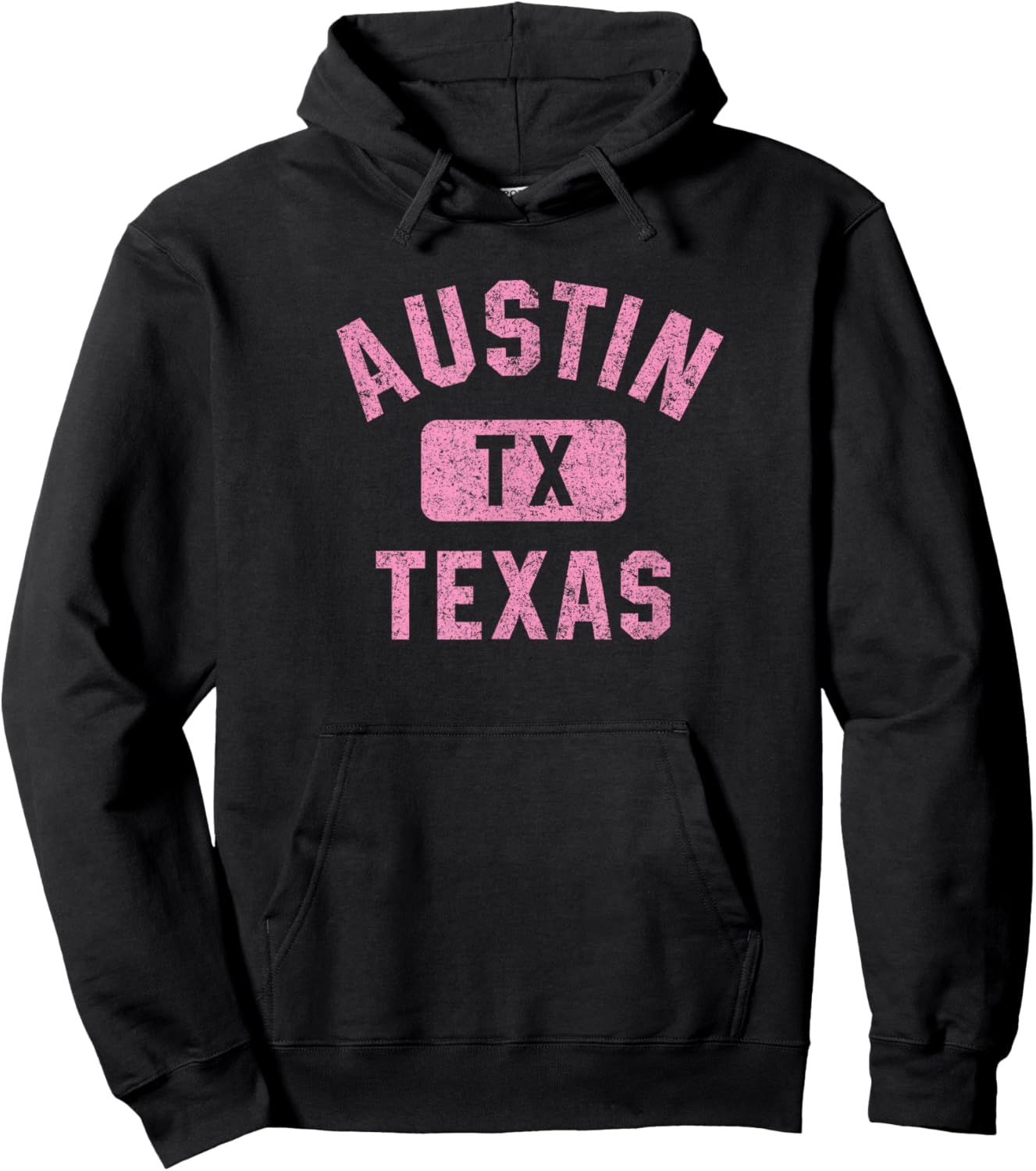 Austin Texas Gym Style Distressed Pink Print Hoodie - Hoodie | Black