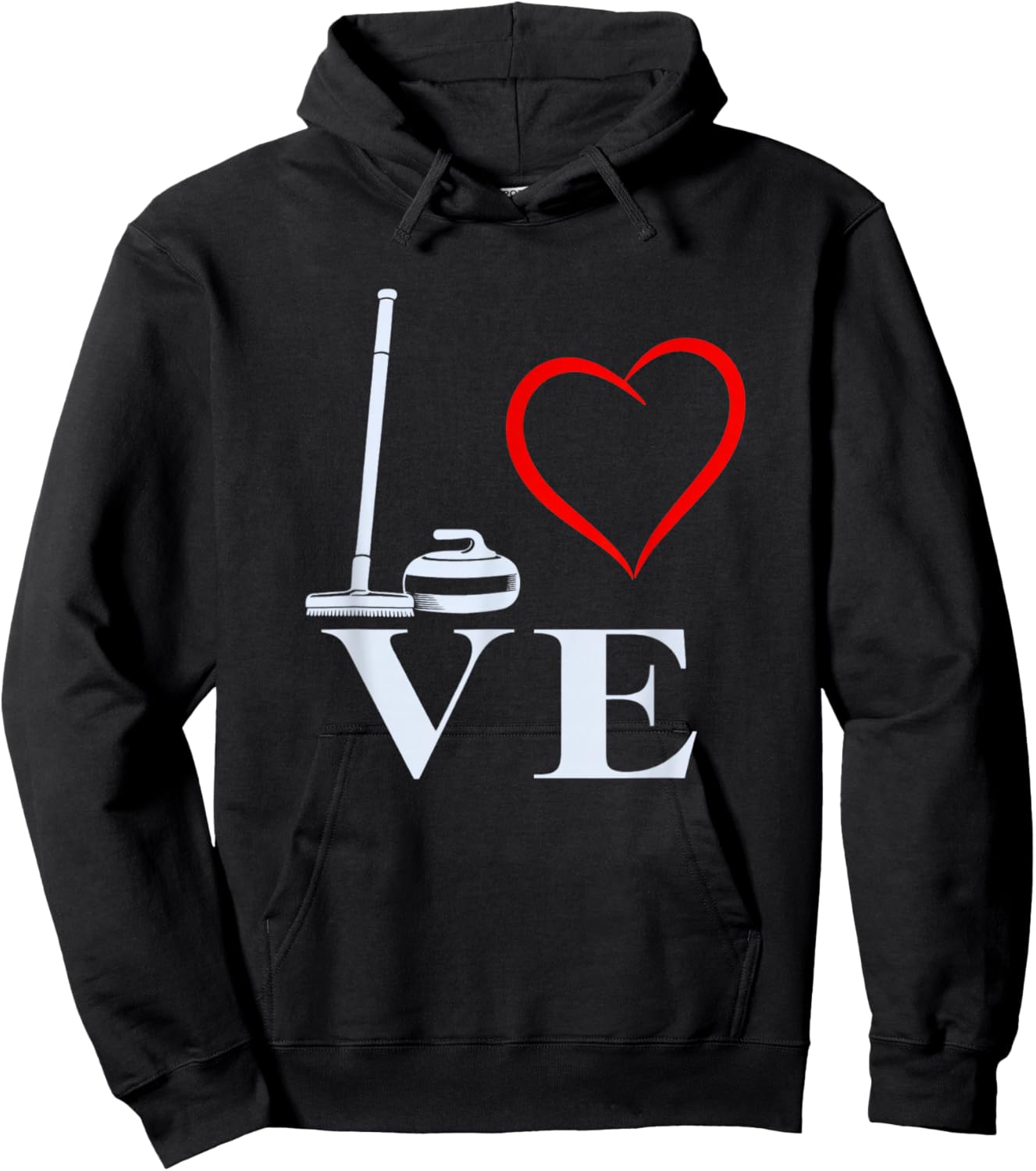 Love Curling Winter Sports Heart Curling Broom and Stone Hoodie - Hoodie | Black