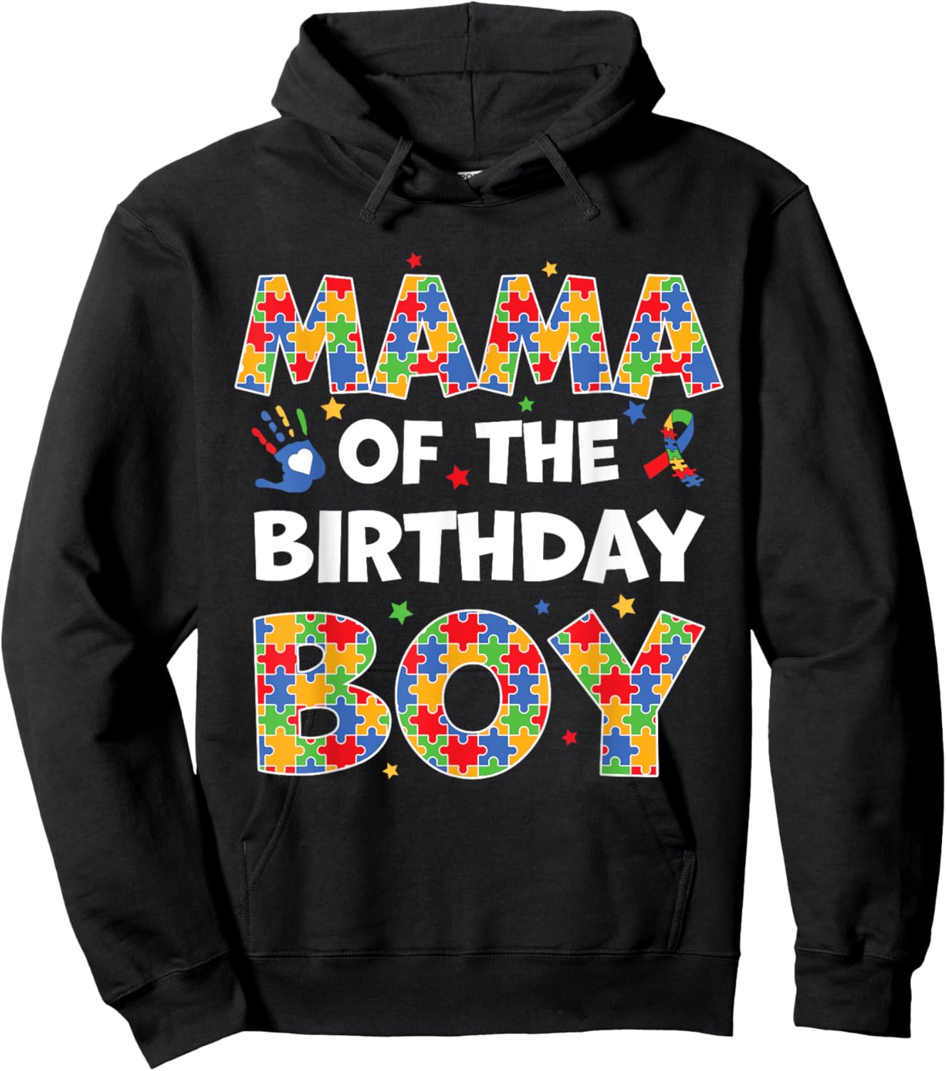 Mama Of The Birthday Boy Autism Awareness Puzzle Piece Hoodie - Hoodie | Black