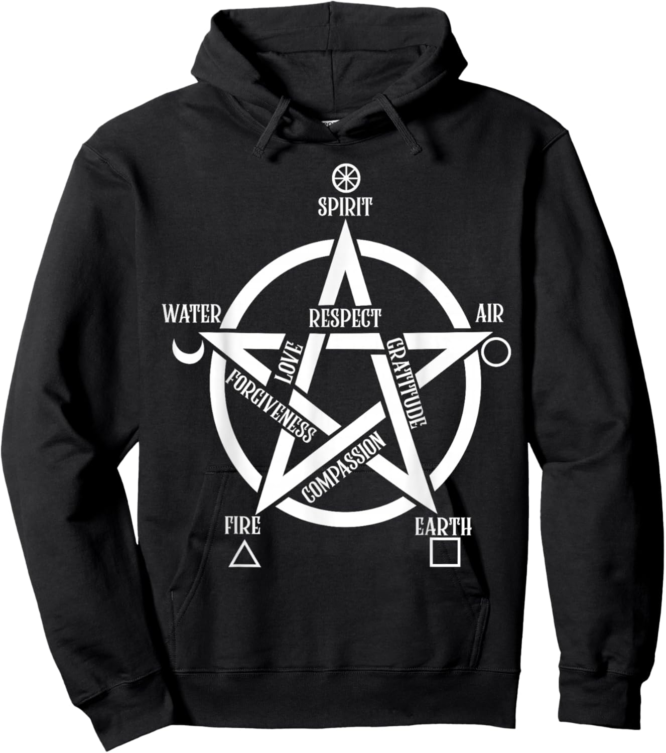 Spirit Water Fire Earth Air - Elemental Pentacle Witch Hoodie - Hoodie | Black