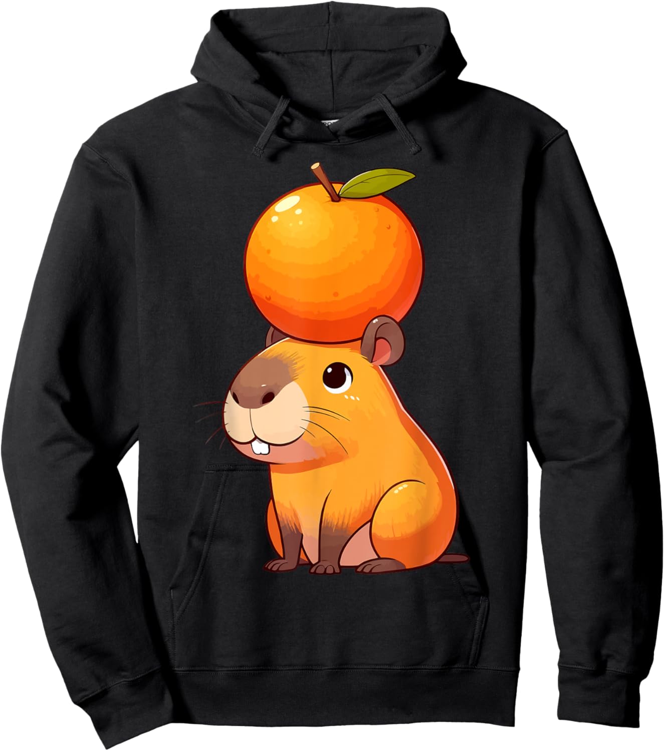 Capybara Funny Graphic Capybara With Orange On Head Hoodie - Hoodie | Black