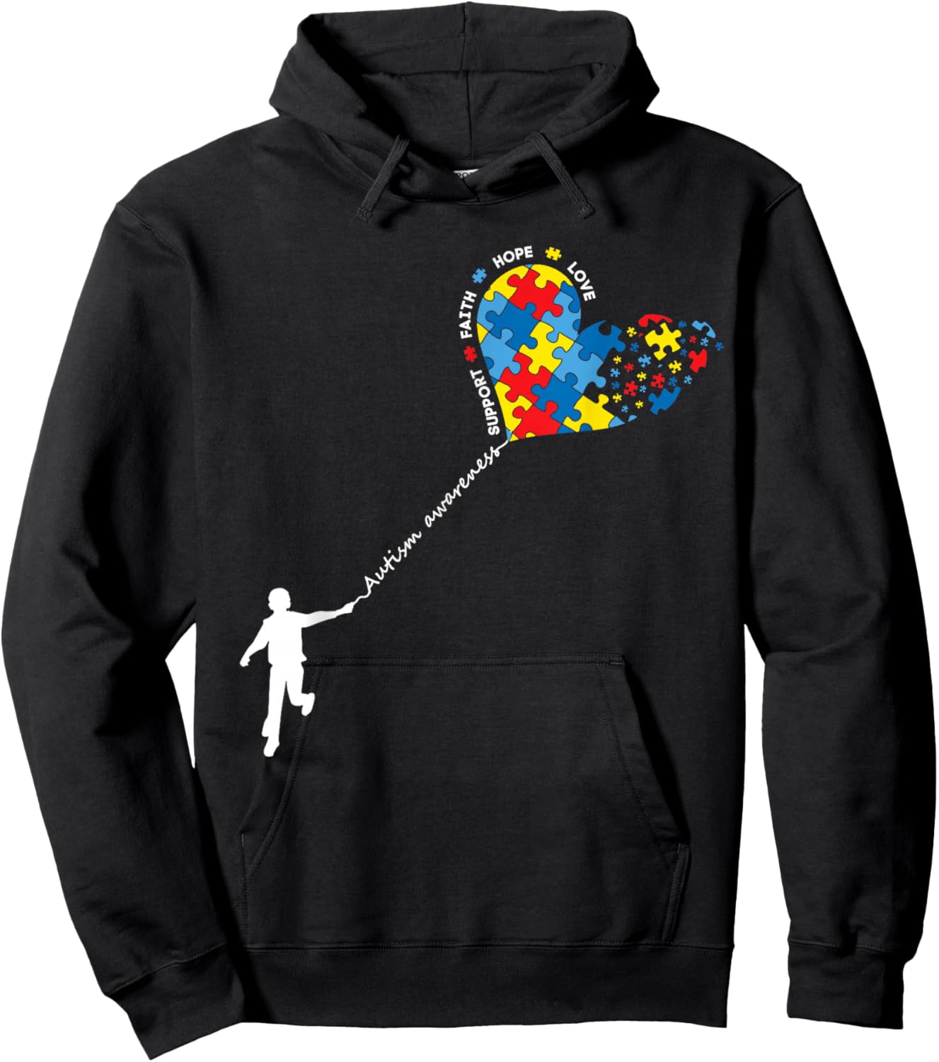 Autism Awareness Puzzle Heart Balloon Love Hope Support Hoodie - Hoodie | Black