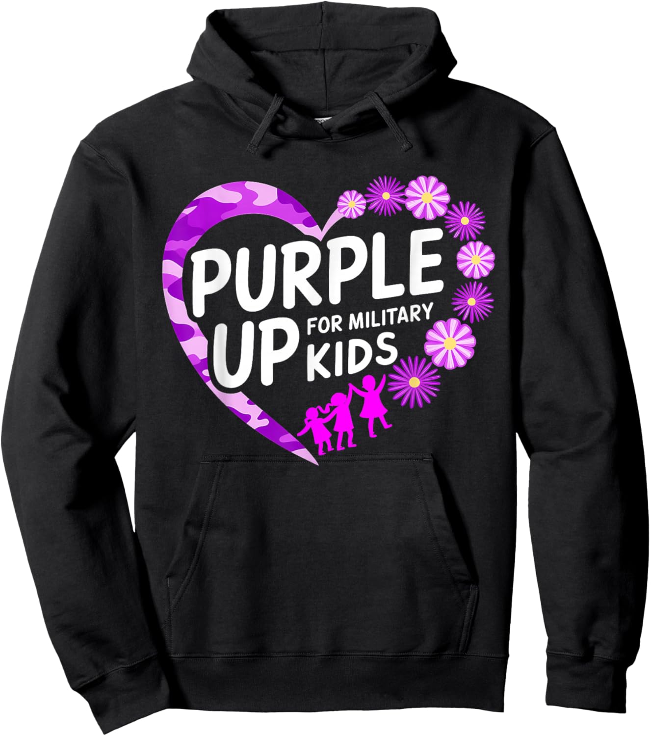 Cute Heart Purple Up For Military Kids Military Child Month Hoodie - Hoodie | Black