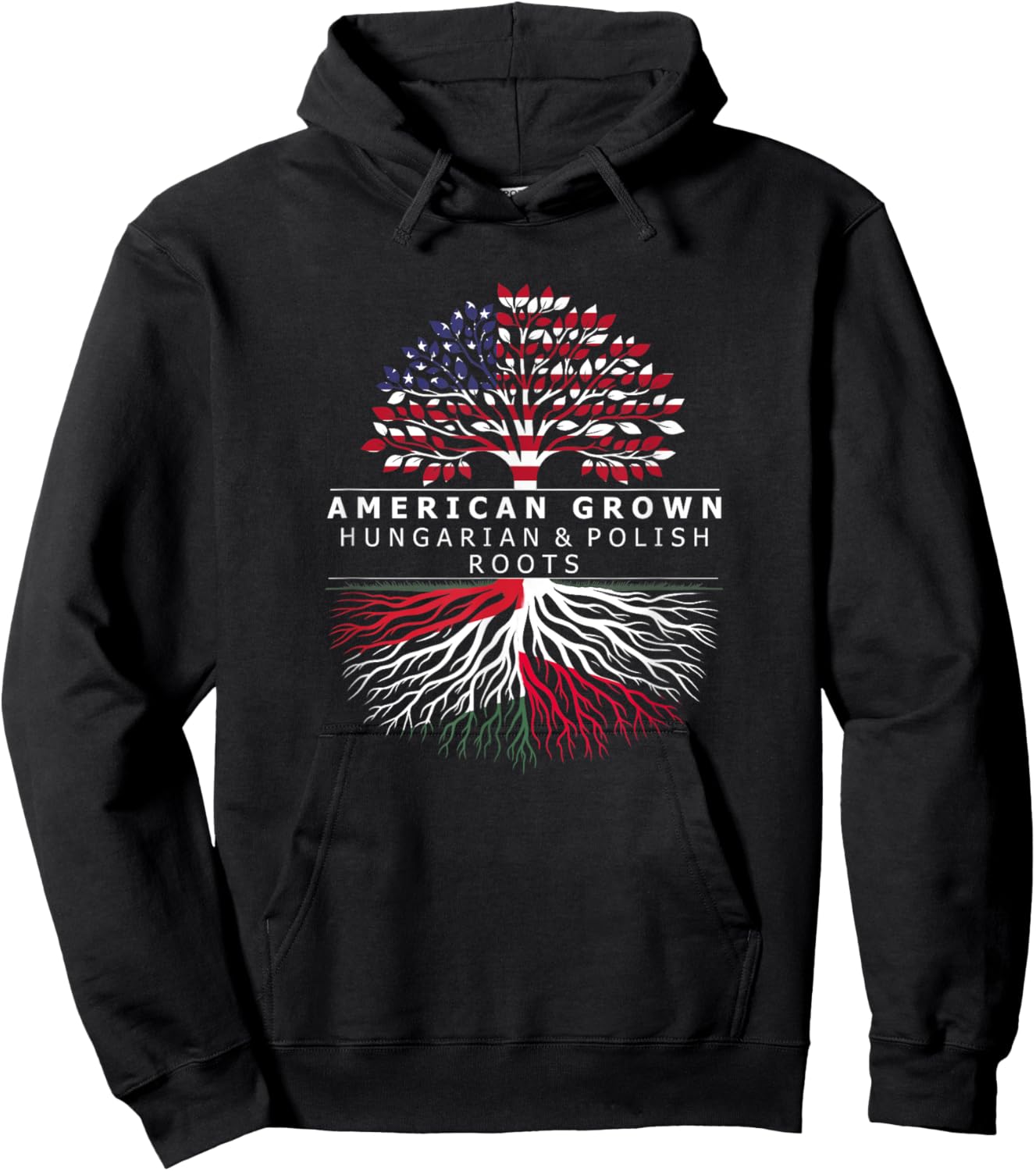 American Grown with Flag Heritage Hungarian Polish Roots Hoodie - Hoodie | Black
