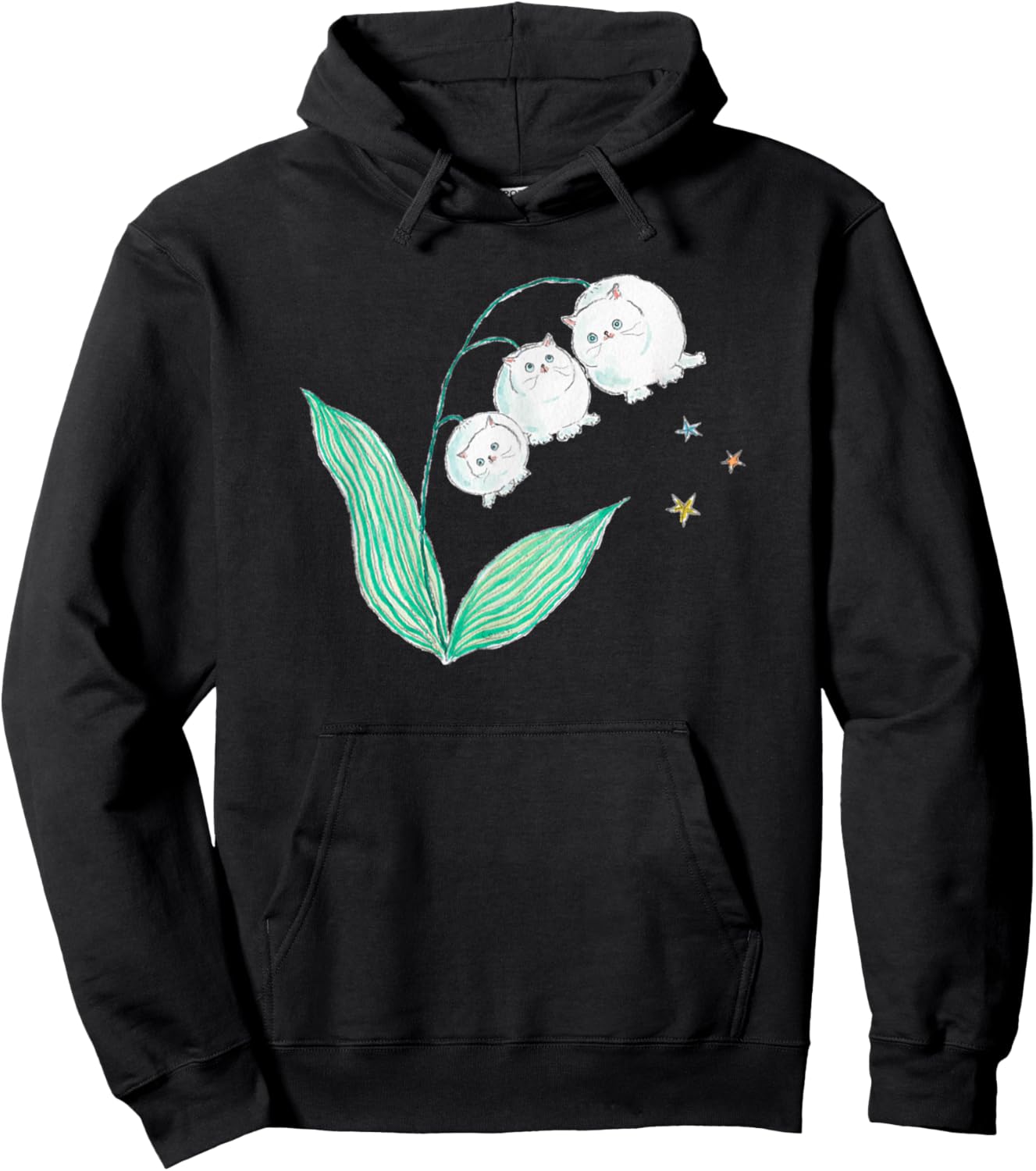 Vintage Cat Lily Of The Valley Flower Funny Pet Lover Hoodie - Hoodie | Black