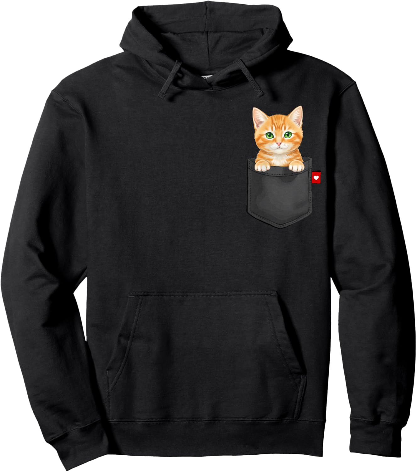 Red Cat in Pocket Hoodie - Hoodie | Black
