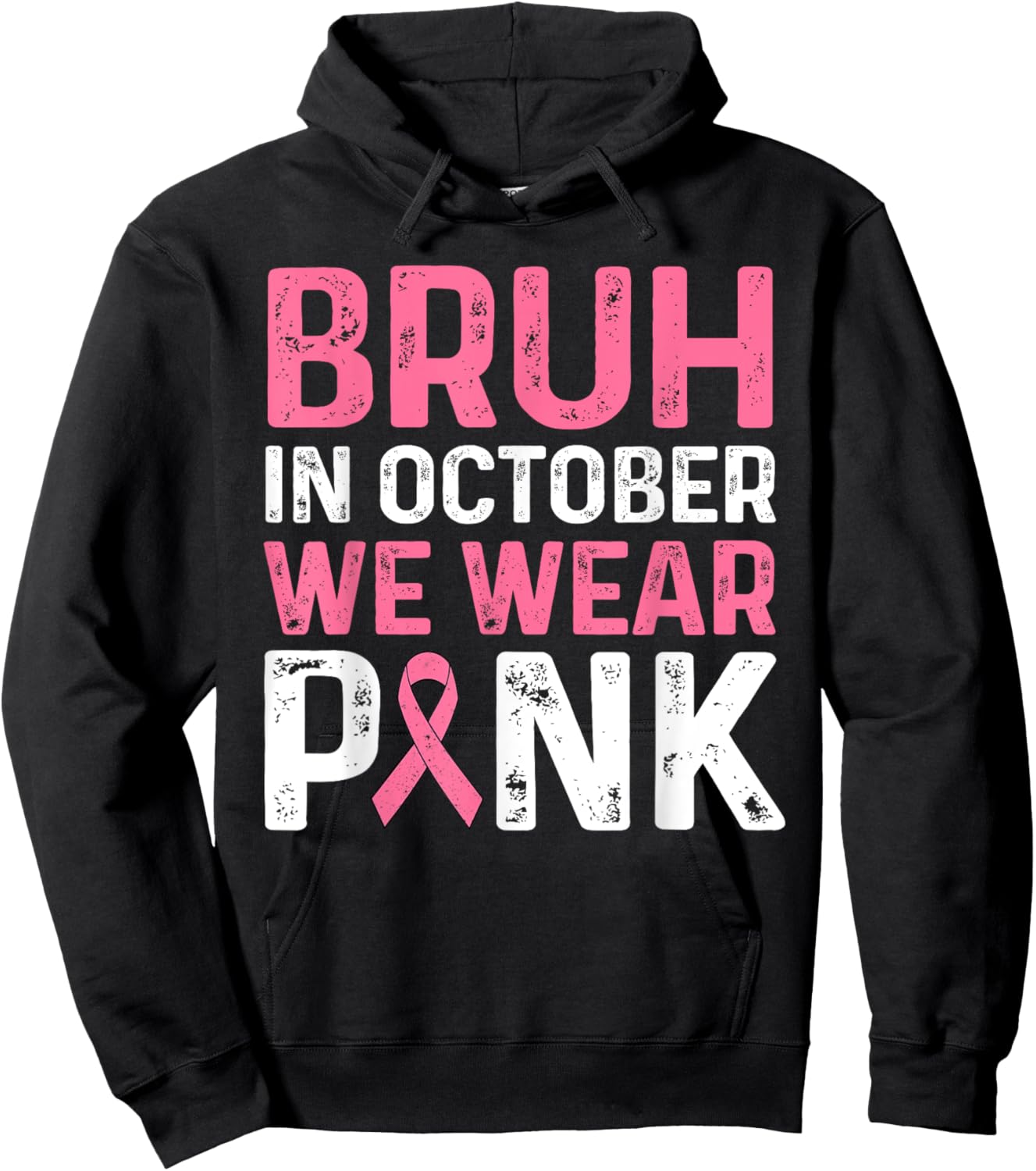 Breast Cancer Shirts for Kids Boys Bruh In October Wear Pink Hoodie - Hoodie | Black