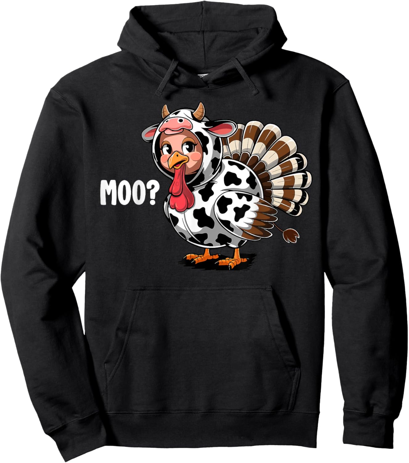 Turkey Moo Funny Thanksgiving Kids Boys Men Hoodie - Hoodie | Black