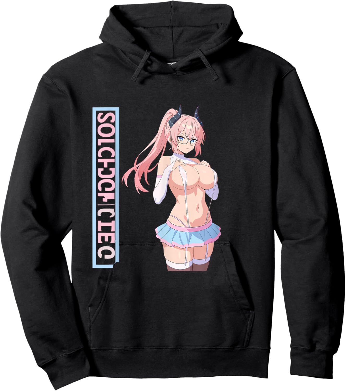 Waifu Sexy Anime Girl Horns Mini Skirt Japanese Retro Art Hoodie - Hoodie | Black