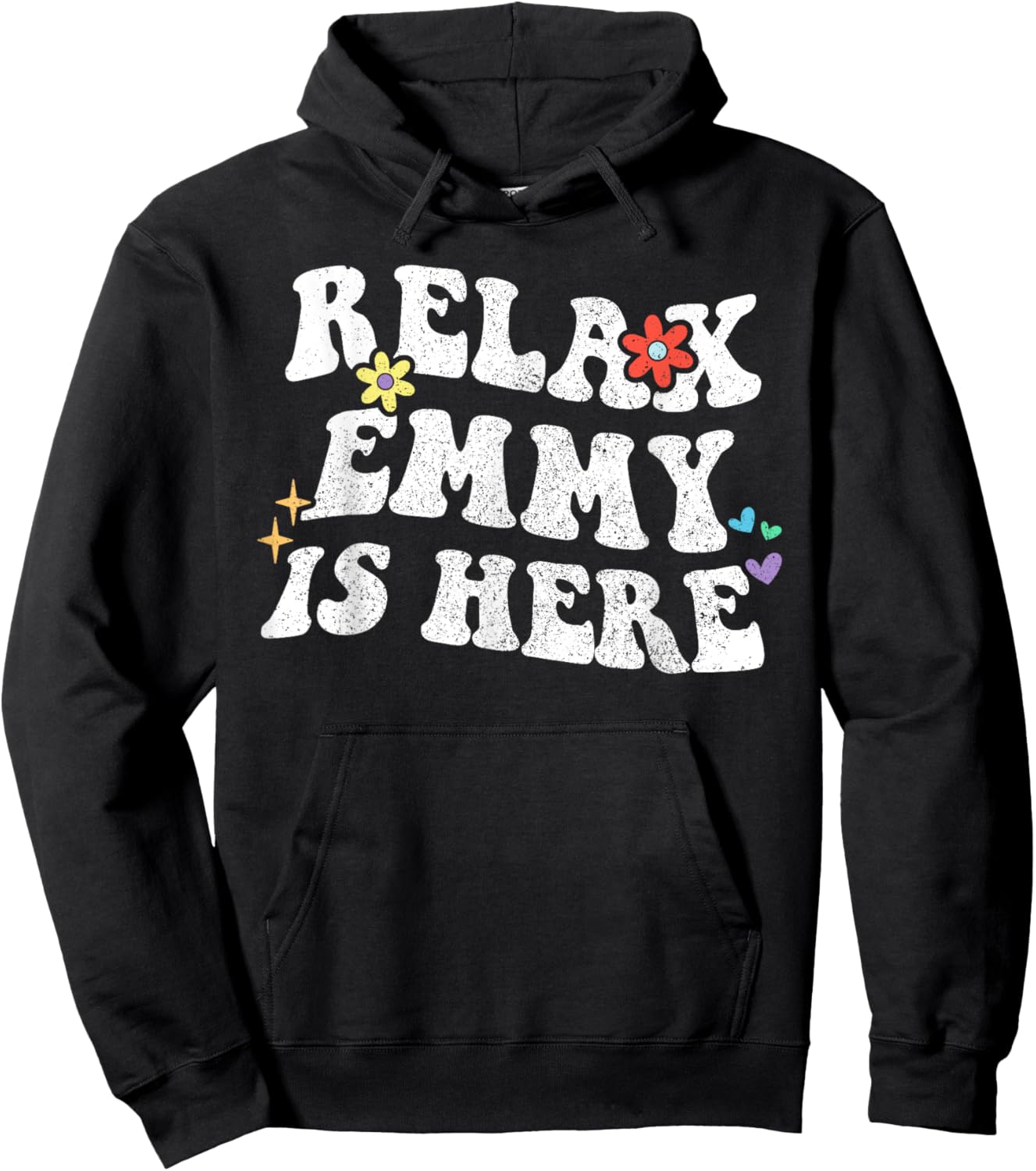 Retro Groovy Relax Emmy Is Here Funny Mother's Day Name , Small, Black Hoodie - Hoodie | Black