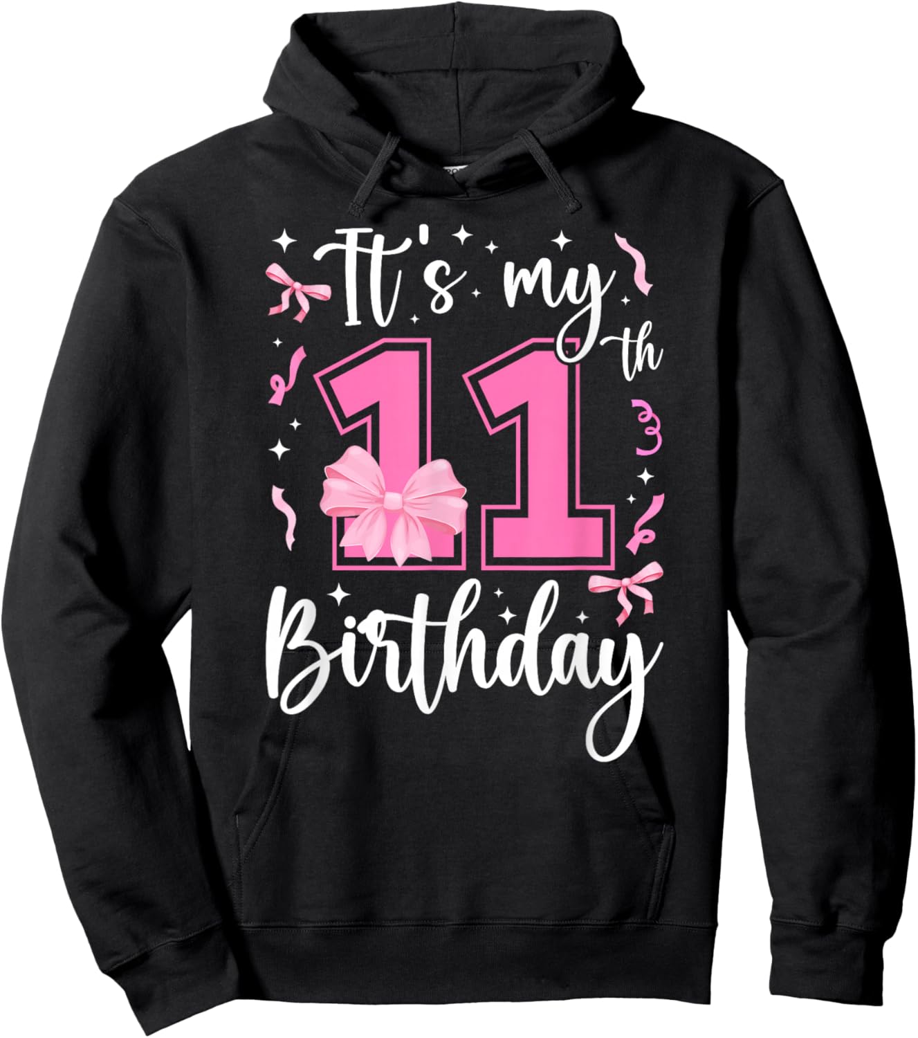 11th Coquette Themed Birthday Eleven Year Old Girl Bow Hoodie - Hoodie | Black