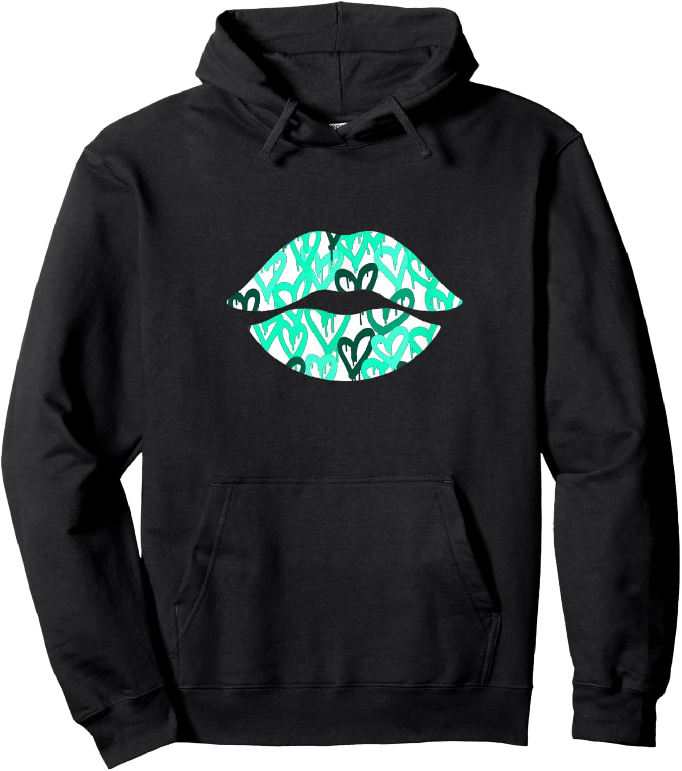 Light Teal Aqua Color Graffiti Heart Lips Light Teal Aqua Hoodie - Hoodie | Black