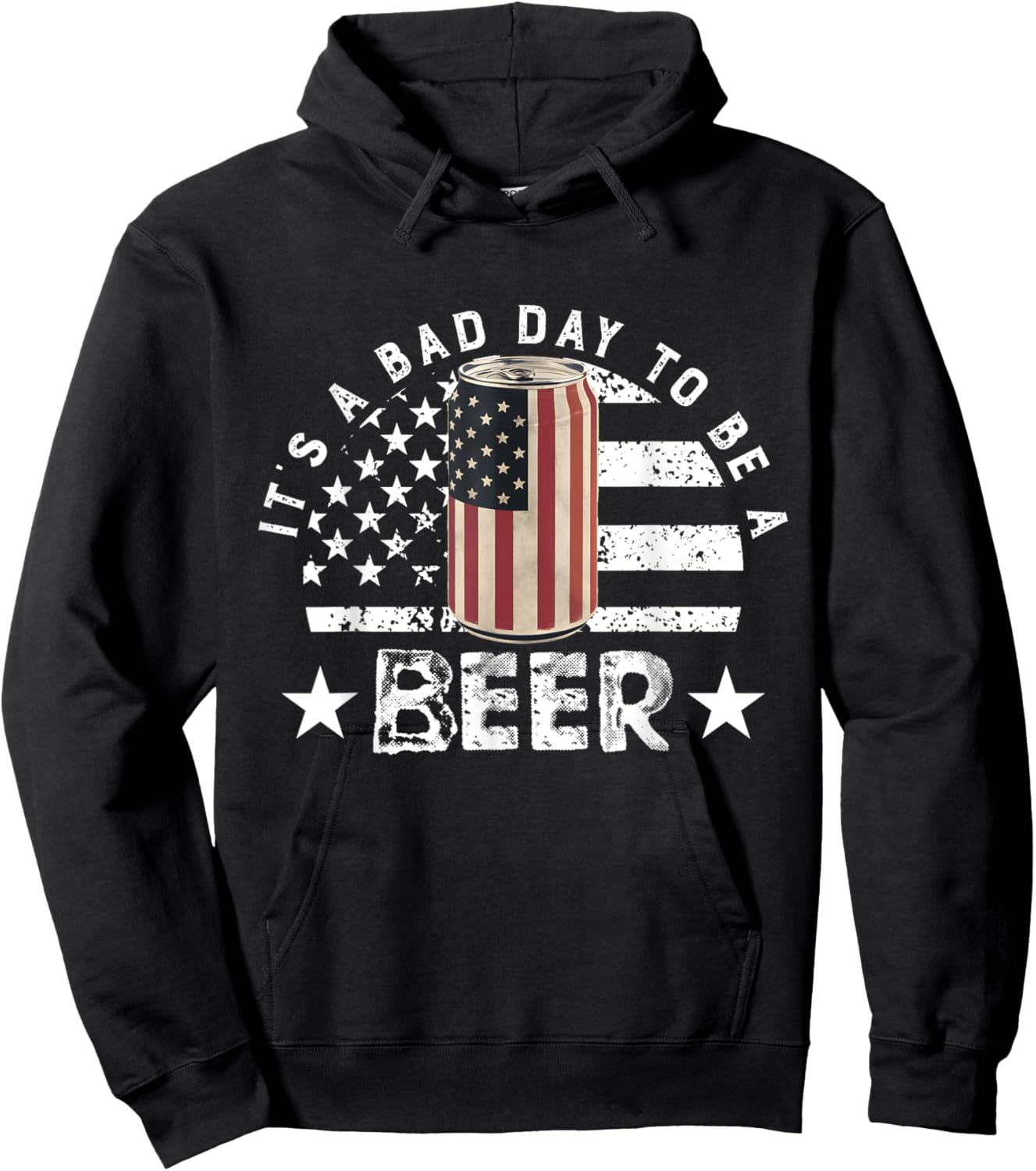 It's a Bad Day to Be a Cold Beer Vintage US Flag 4th of July Hoodie - Hoodie | Black